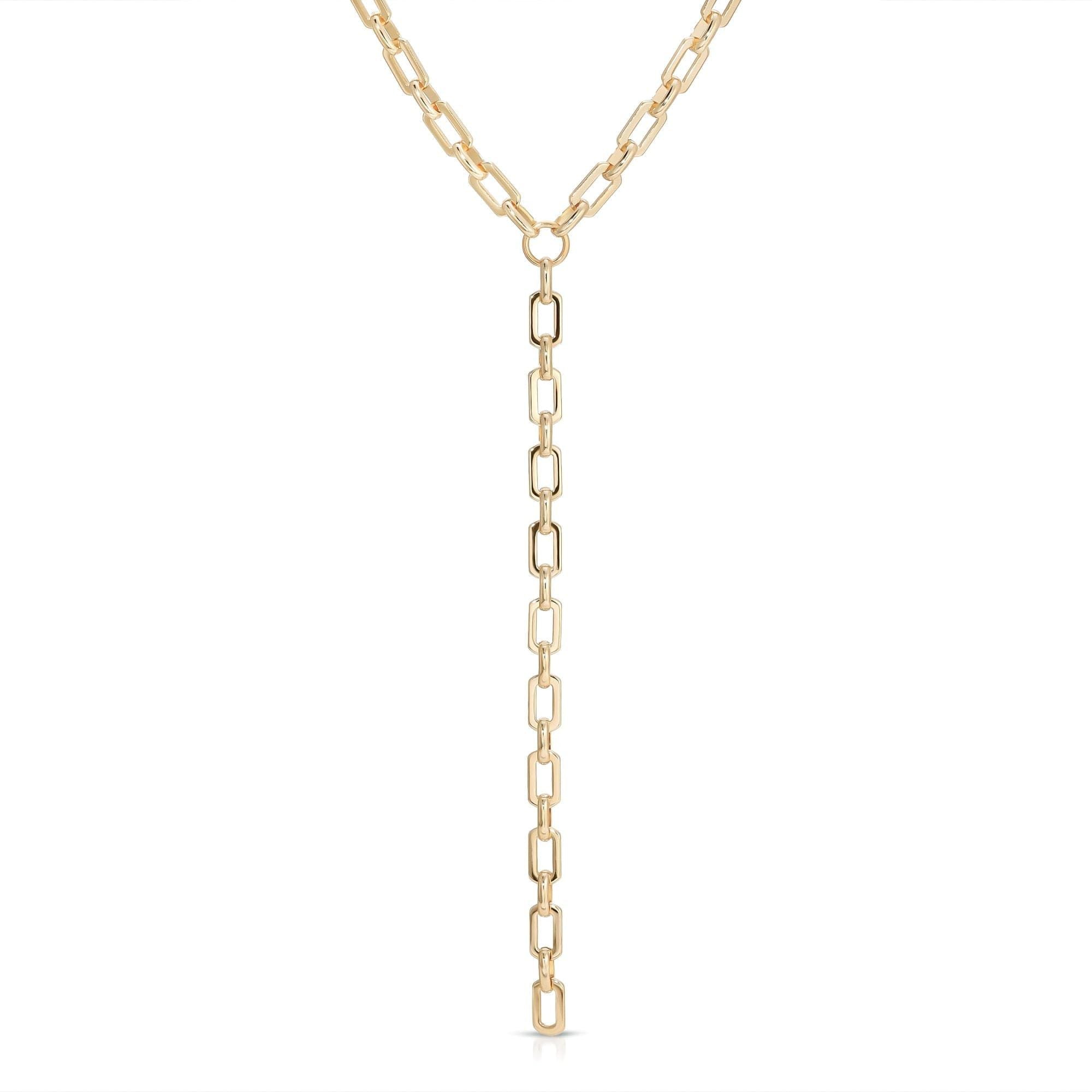 Gold-toned Liv Lariat necklace with recycled brass finishes and 14k gold plating