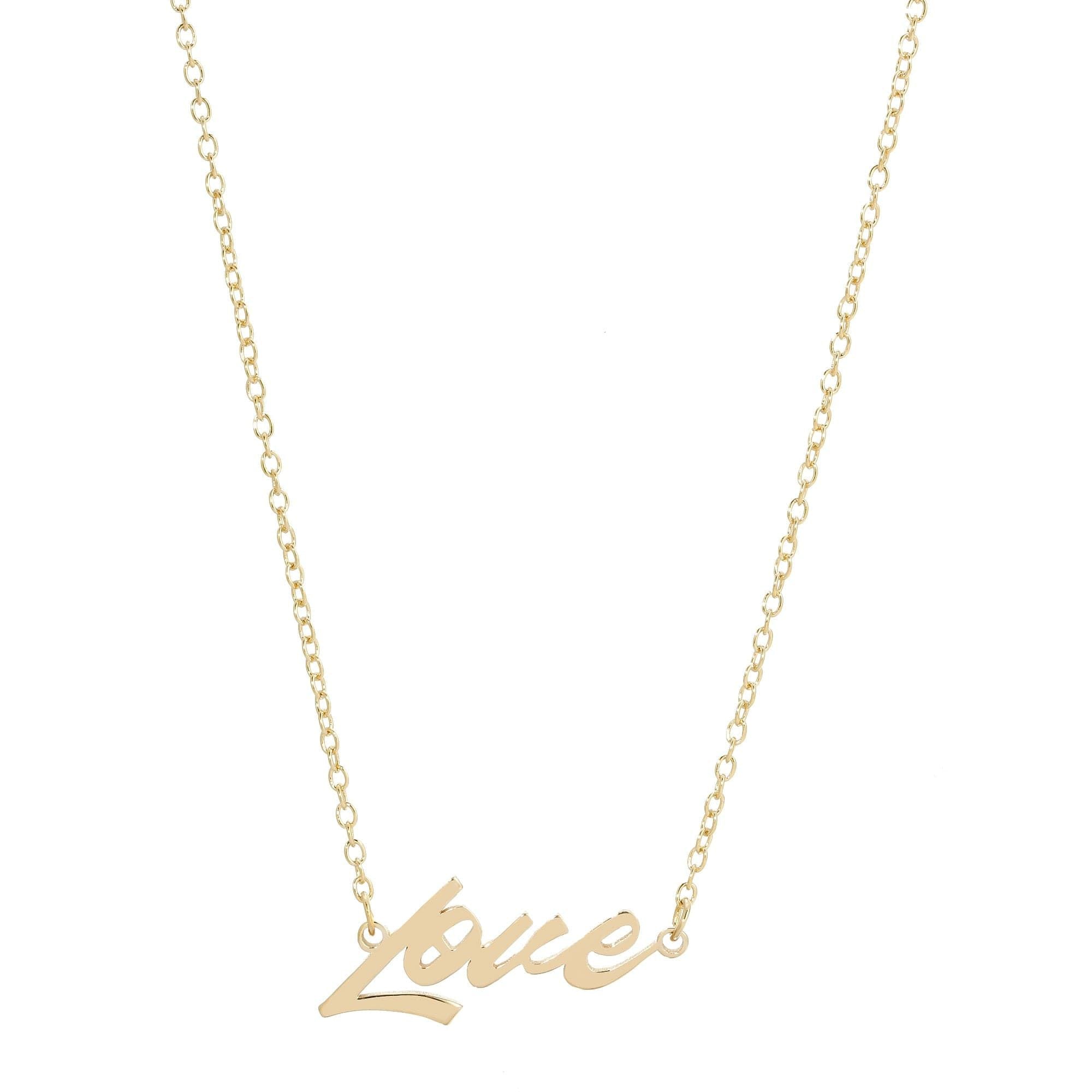 Gold Love Script Necklace featuring a delicate design and adjustable chain length for elegant jewelry