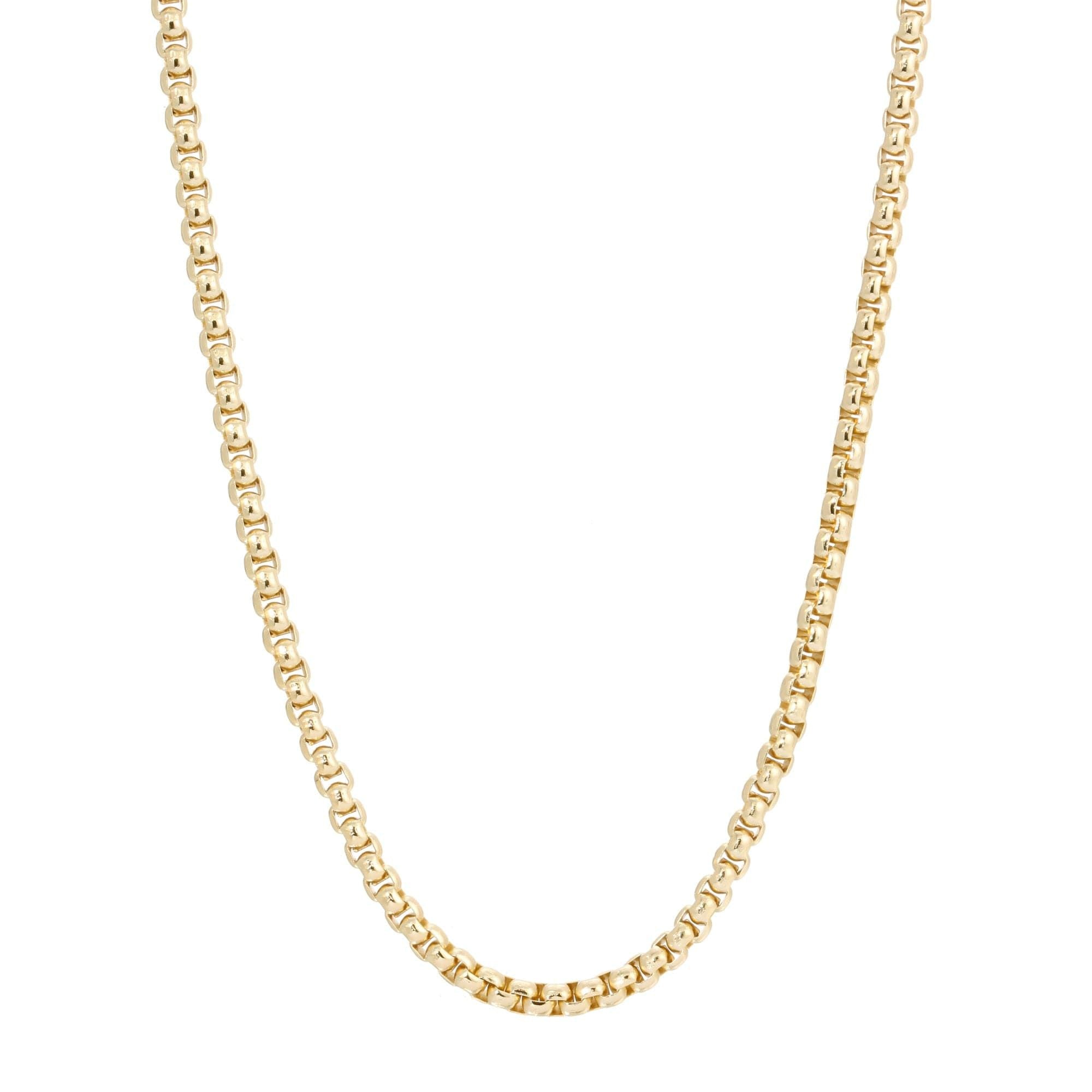 Gold Luciana Box Chain Necklace showcasing a stylish Venetian box chain design