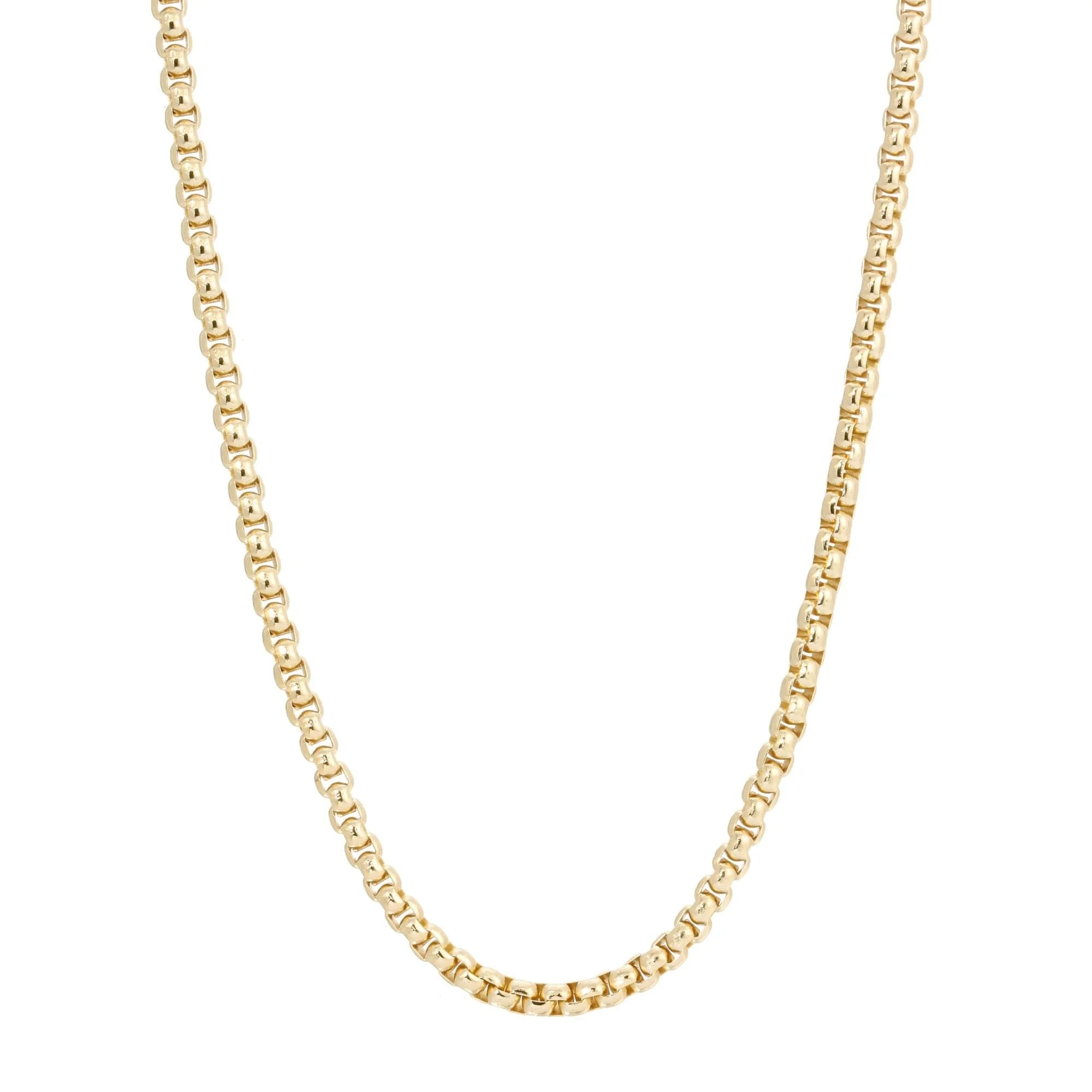 Gold Luciana Box Chain Necklace featuring a stylish Venetian Box Chain design