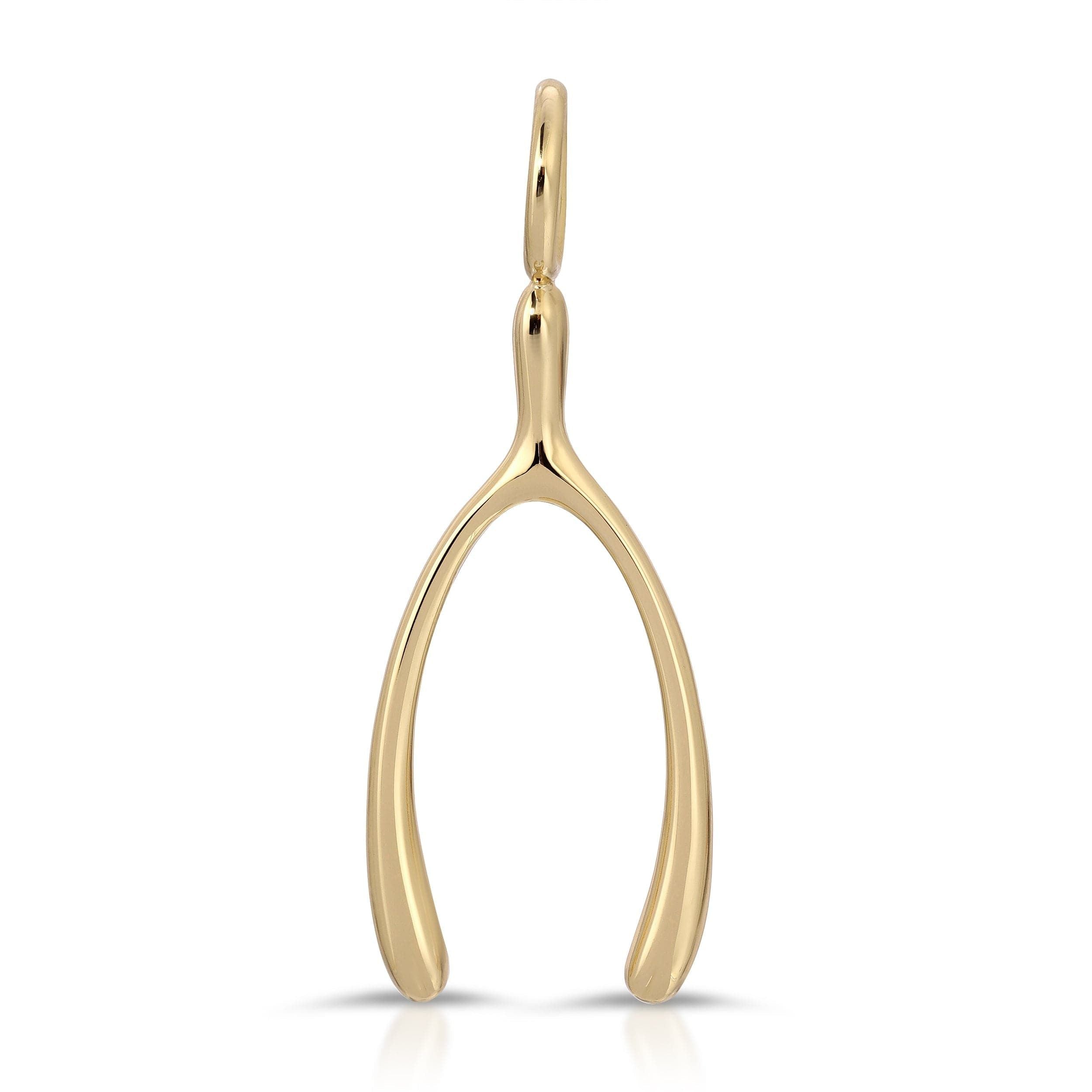 Golden wishbone pendant from Make A Wish-Bone Pendant in recycled brass finishes