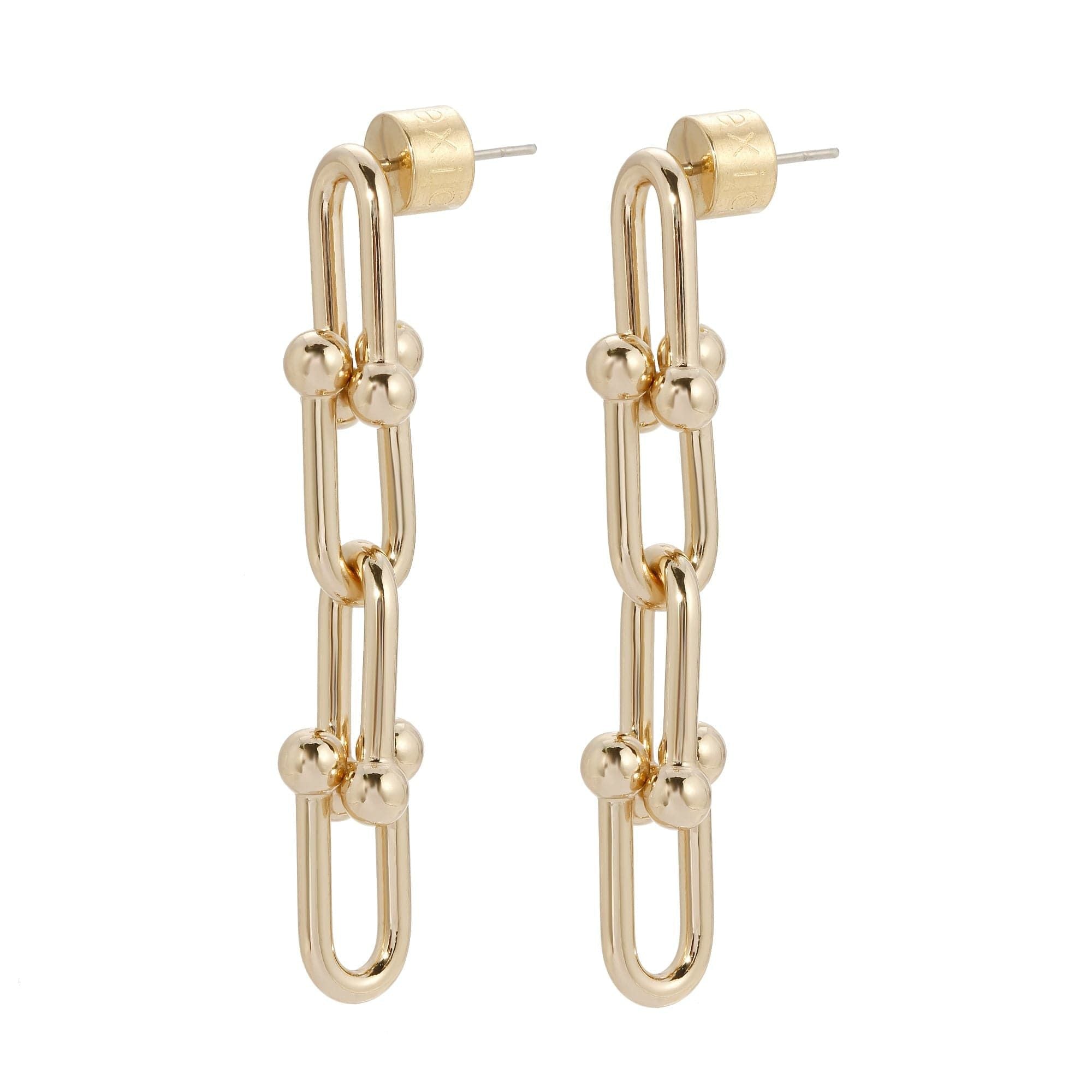 Gold chain-link earrings featuring the Margaux 4 Link Drop Earrings design