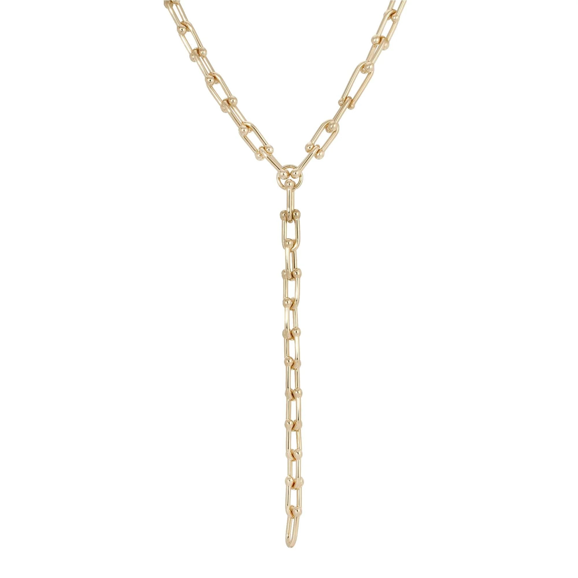 Gold-toned chain necklace showcasing the Margaux Lariat with custom U link and length options
