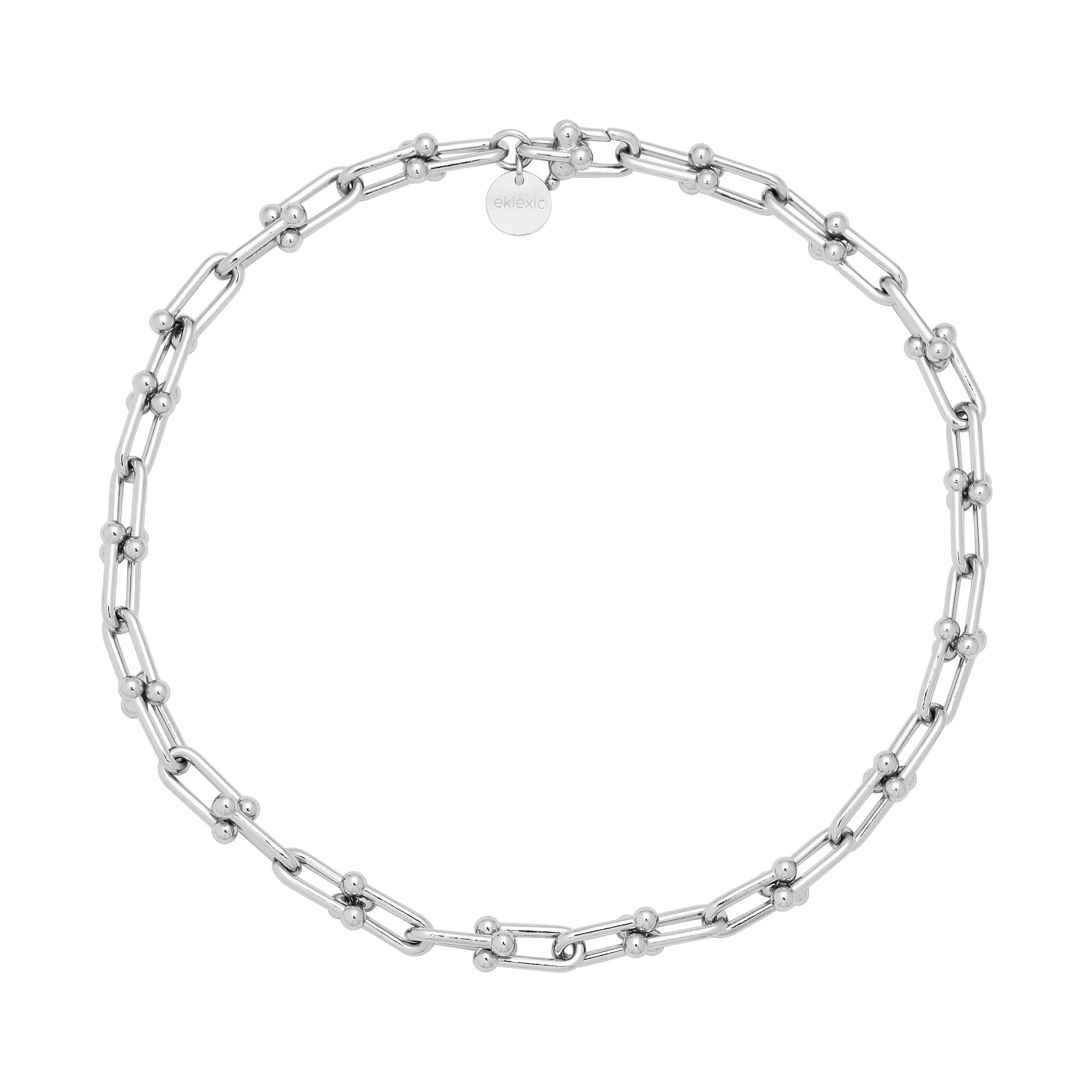 Silver chain-link necklace featuring a custom U link in 14k gold from the Margaux Necklace collection
