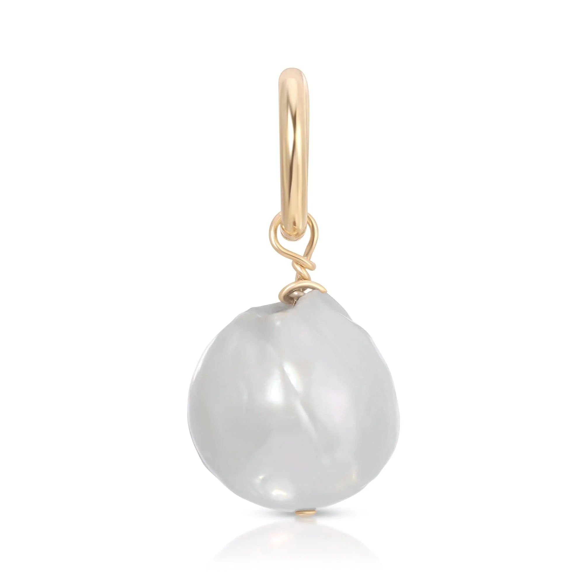 Medium Baroque Pearl Pendant with recycled brass ring and gold hoop, perfect for small baroque freshwater jewelry