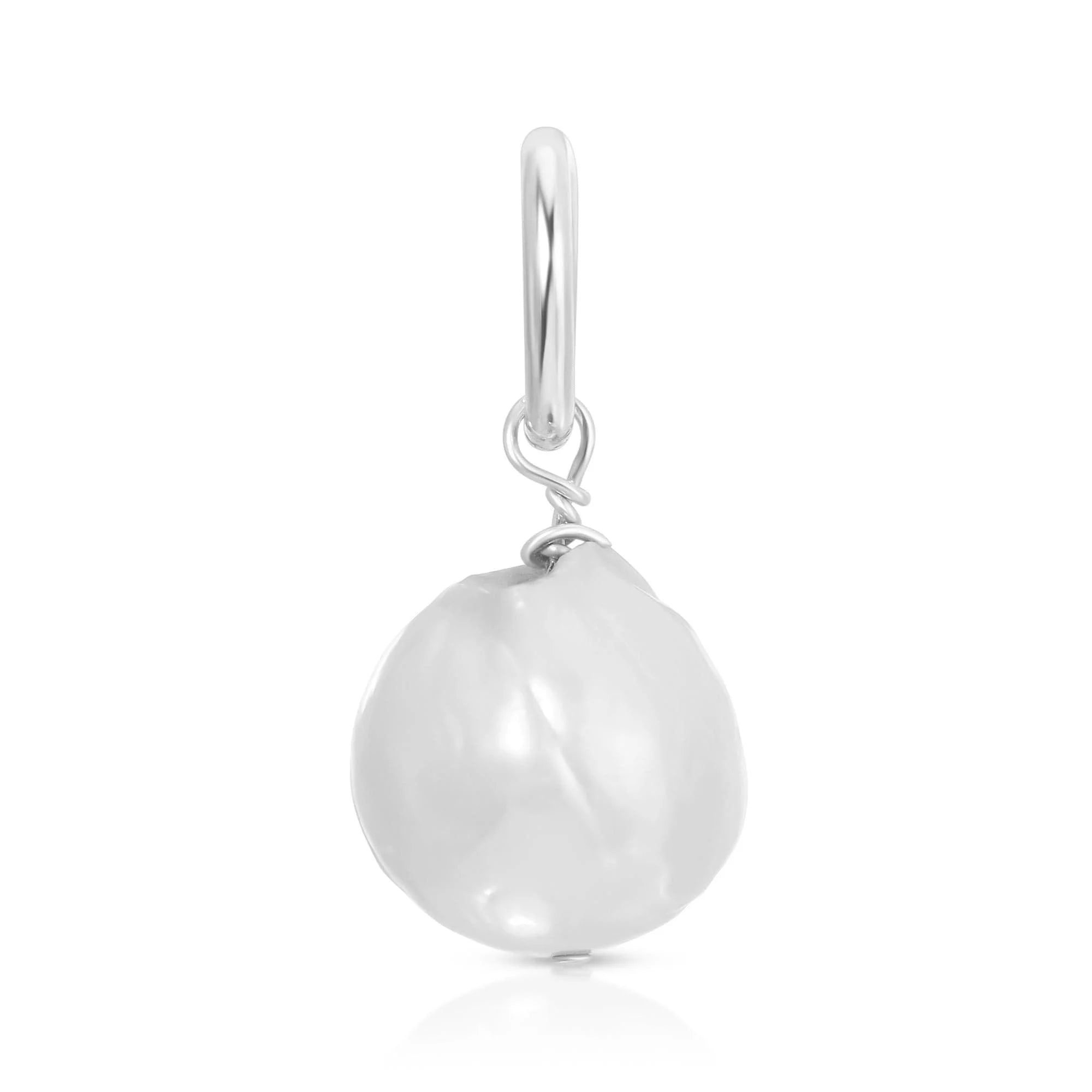 Silver pearl pendant displayed in Medium Baroque Pearl Pendant with recycled brass ring