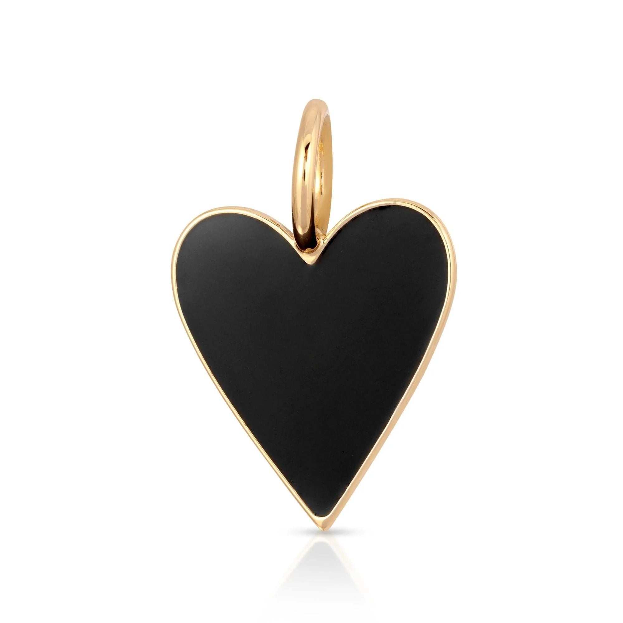 Black heart pendant with gold trim from Medium Enamel Helena Pendant collection on elongated link chain