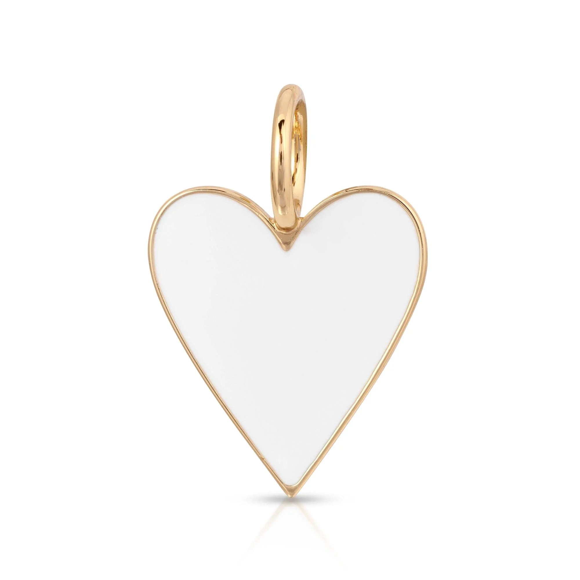 Gold-trimmed white heart pendant from Medium Enamel Helena Pendant collection with elongated link chain