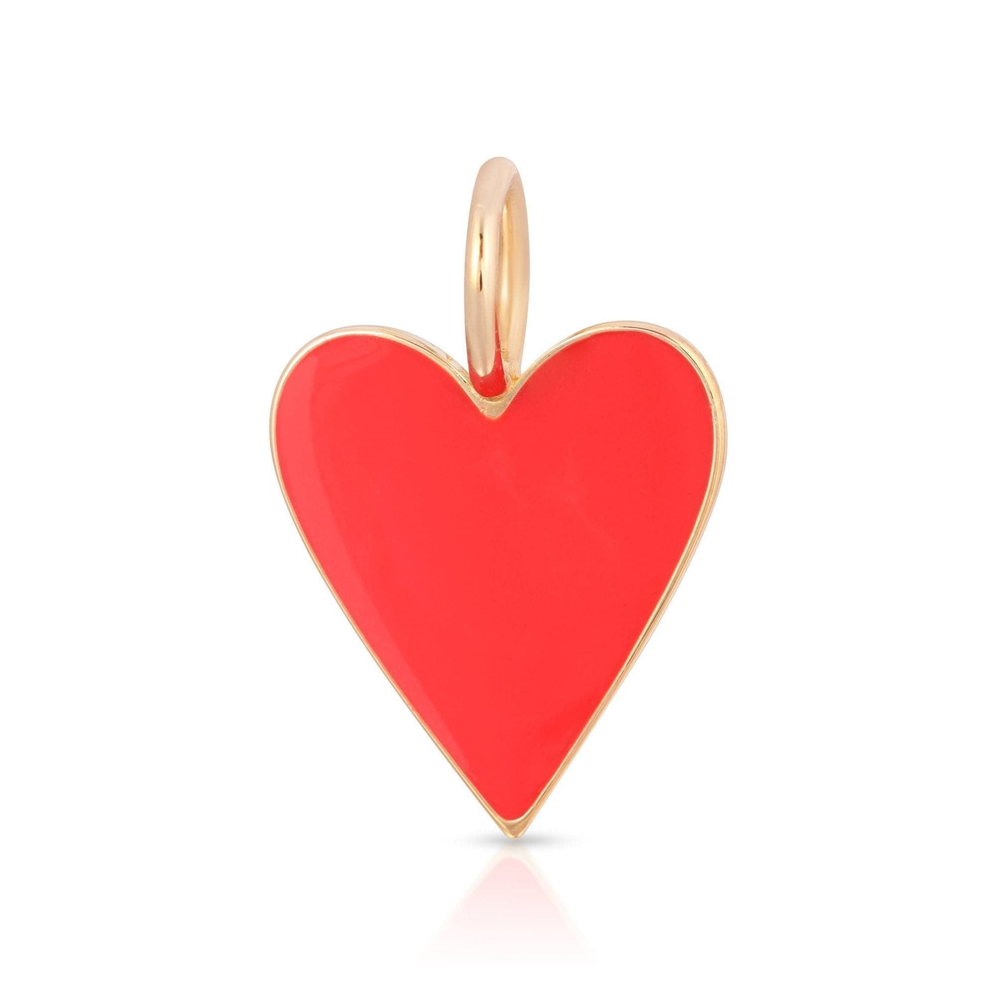 Red heart pendant with gold trim on Medium Enamel Helena Pendant with elongated link chain