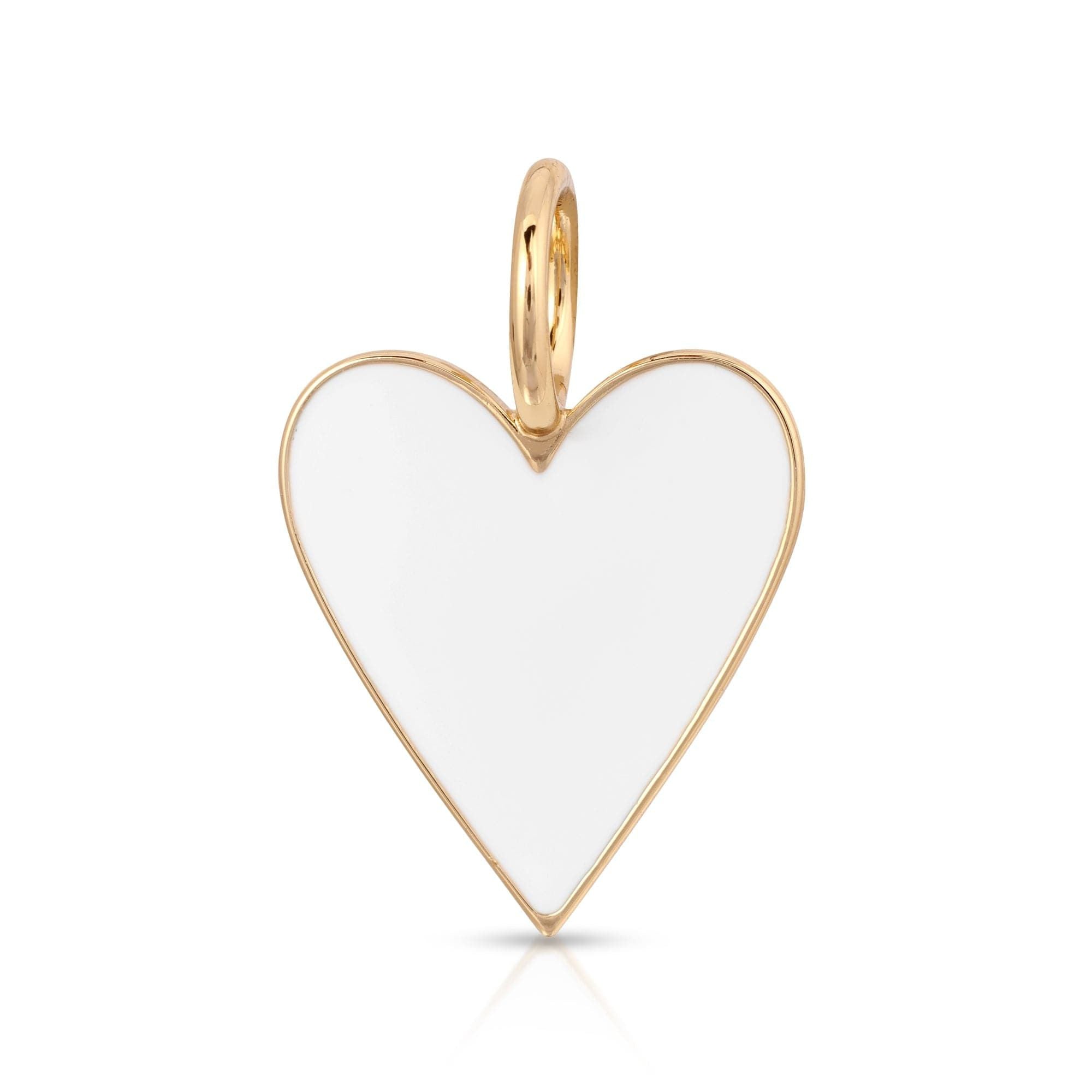 Gold-trimmed white heart pendant on Medium Enamel Helena Pendant with elongated link chain