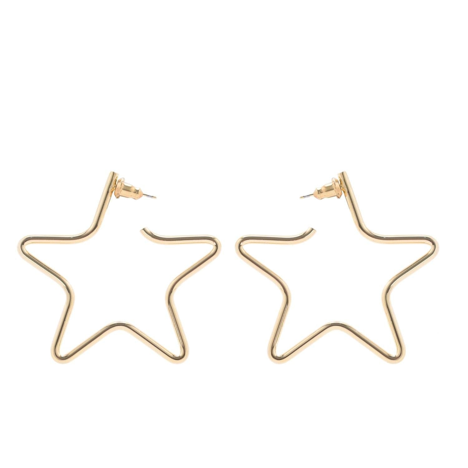 Medium Full Star Earrings in 14k Yellow Gold, elegant gold star hoop earrings