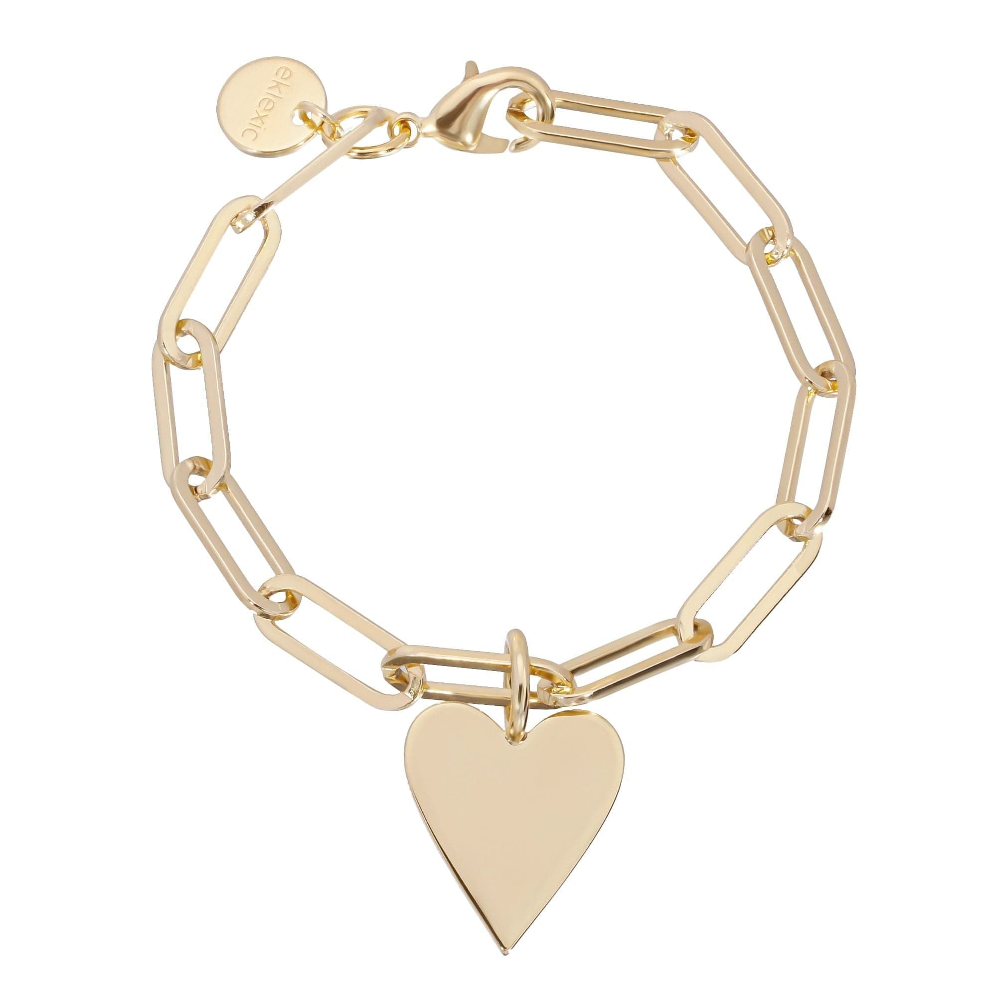 Gold-toned link chain bracelet with heart charm and small Helena charm detail