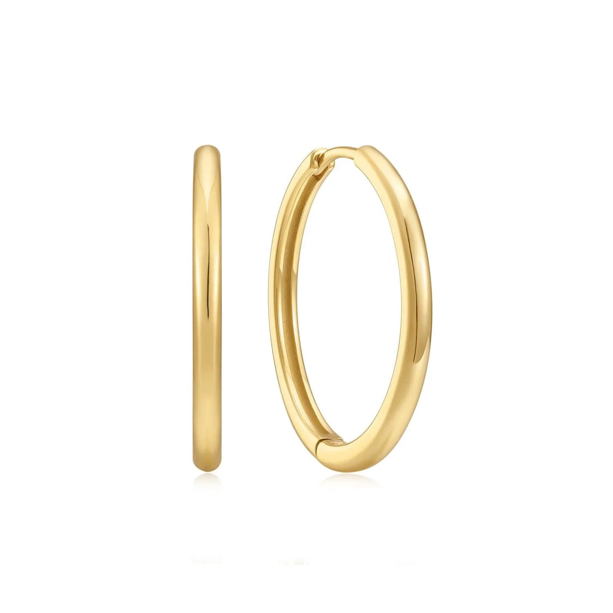 Gold hoop earrings for a stylish look in the Medium Huggie Hoop Earrings product image