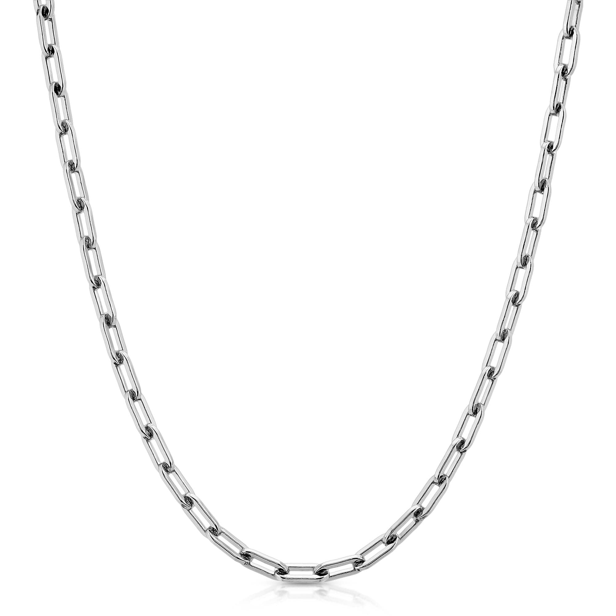 Silver chain necklace showcasing the Medium Link Eyewear Chain in rhodium-silver plated recycled brass