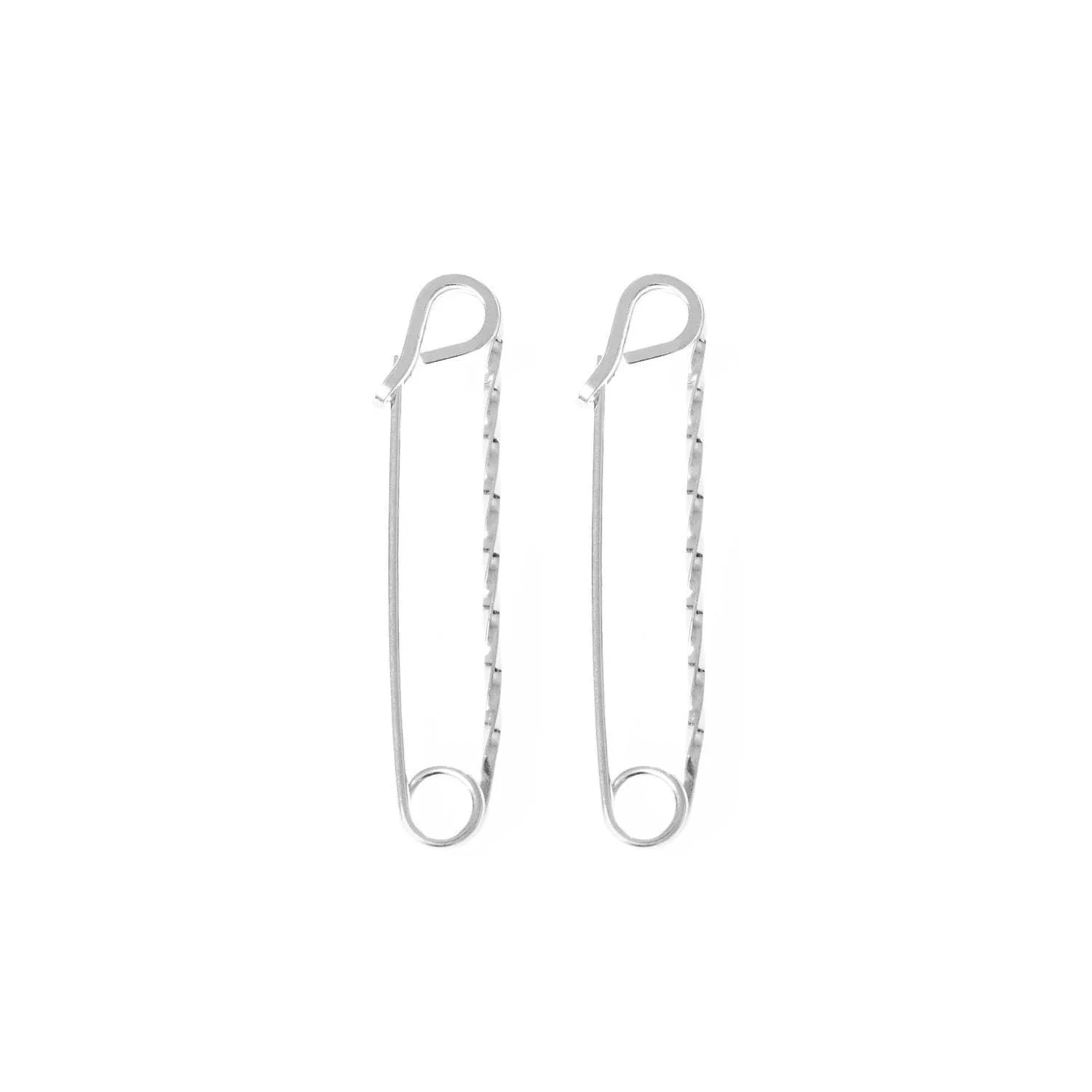 Silver Twisted Safety Pin Earrings on display, stylish and edgy accessory for any look