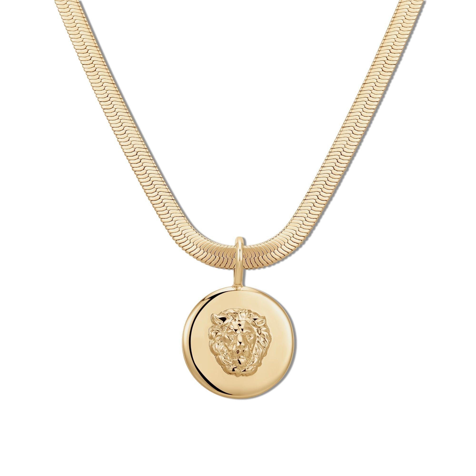 Gold Herringbone Chain Necklace with Lion Pendant in Melissa Pendant Necklace design