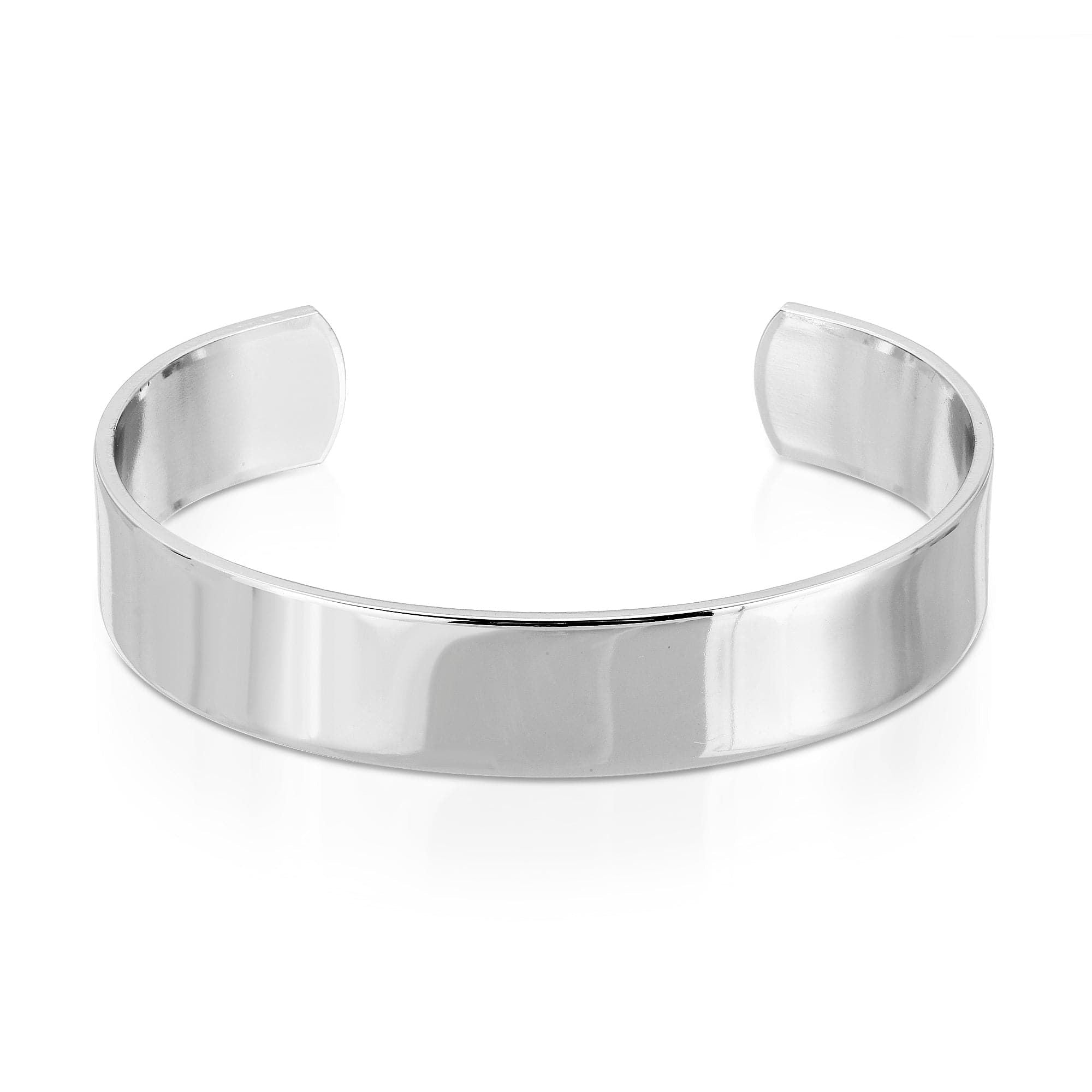 Shiny silver cuff bracelet made from 1/2 inch recycled brass for stylish men