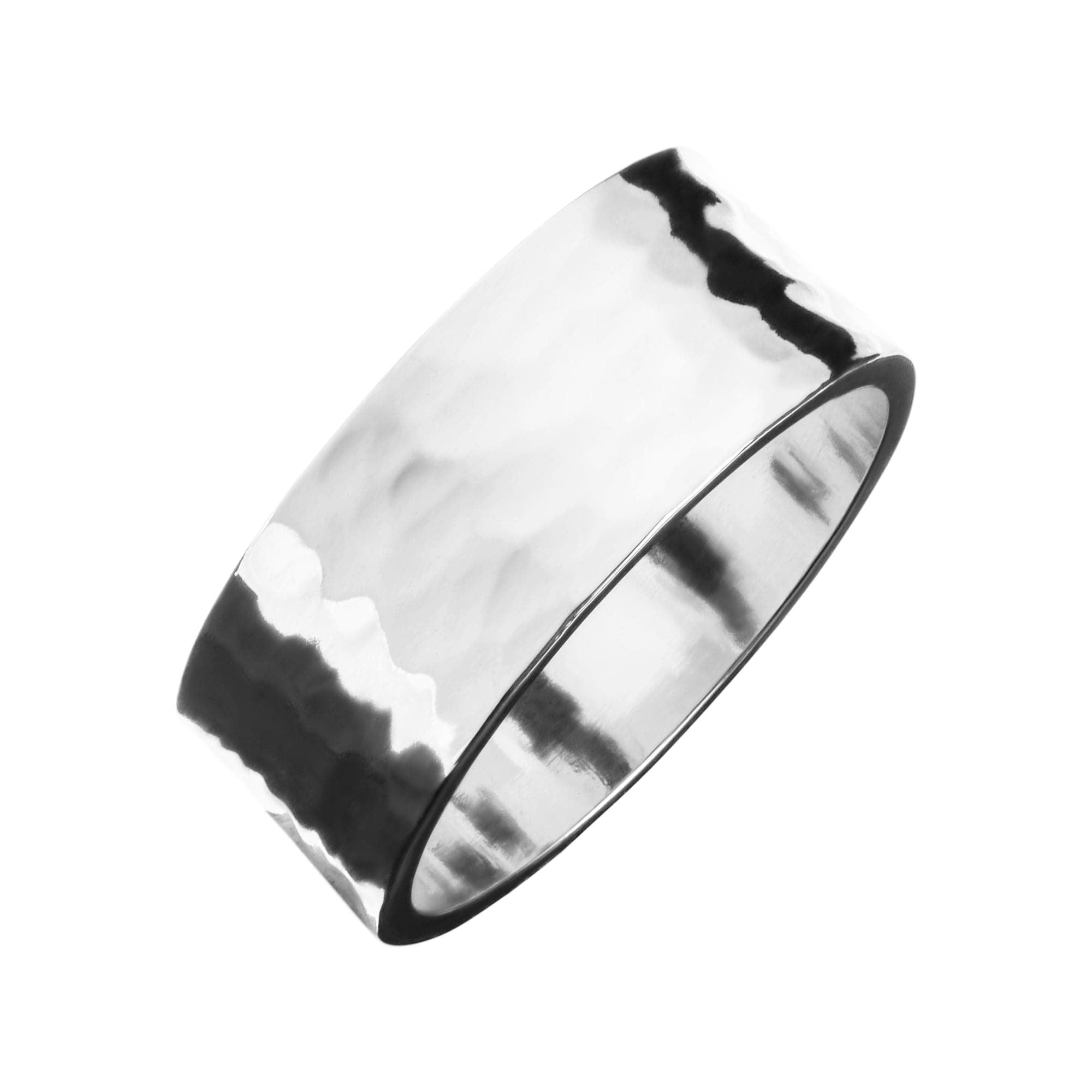 Men’s 9.5mm Hammered Ring made from recycled brass, showcasing a wide, textured design