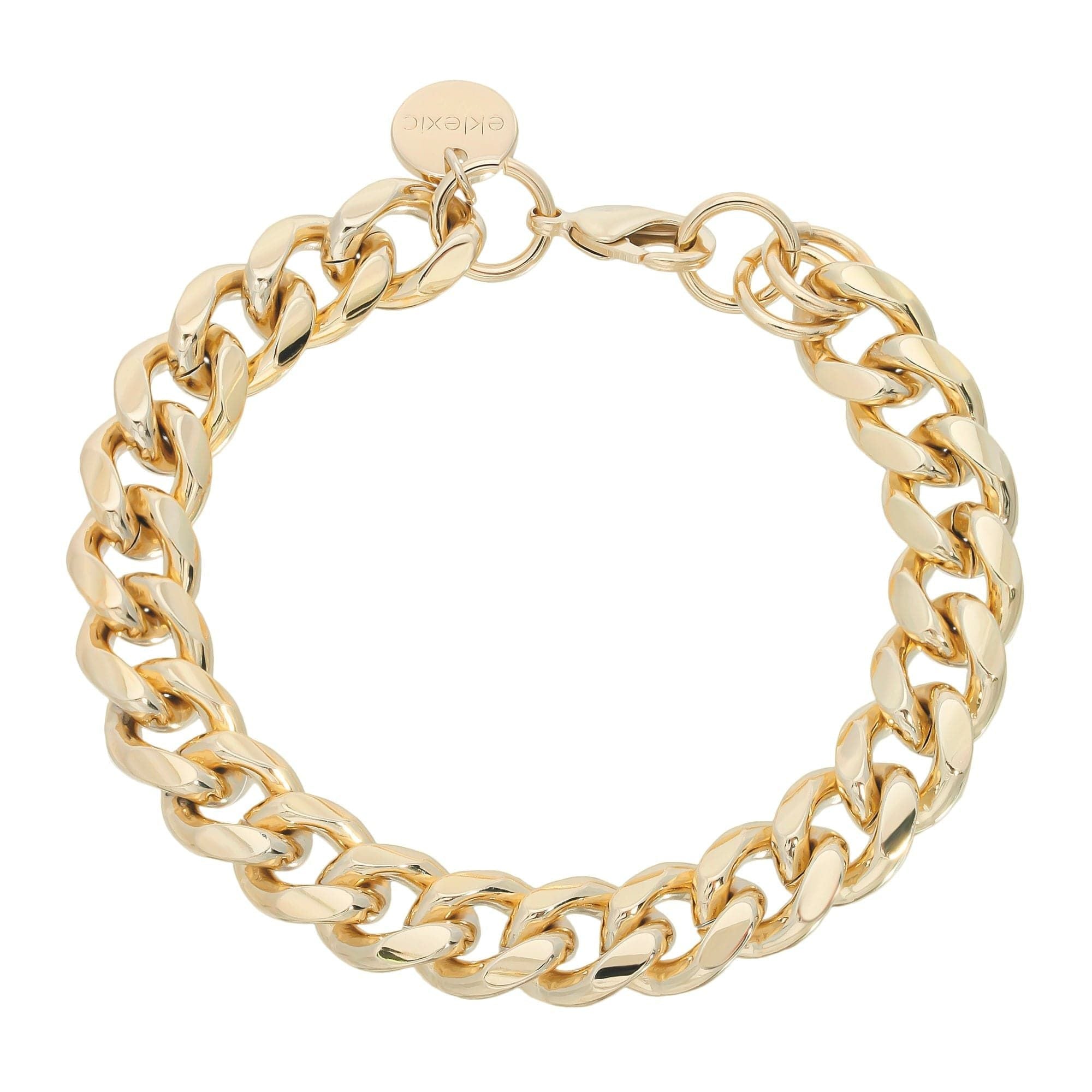 Gold-toned Cuban Link Bracelet with rounded Cuban links and rhodium-silver curb chain accents