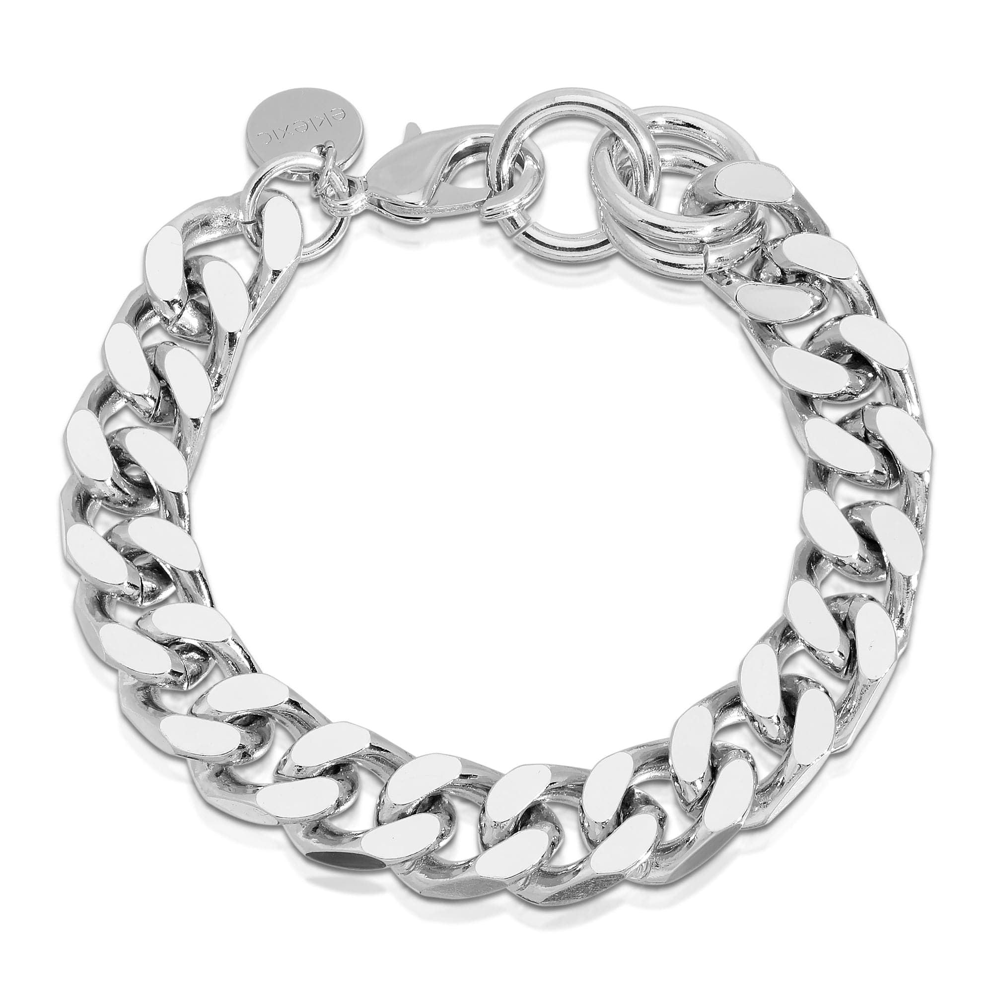 Silver curb chain bracelet showcasing recycled brass Cuban link design for men