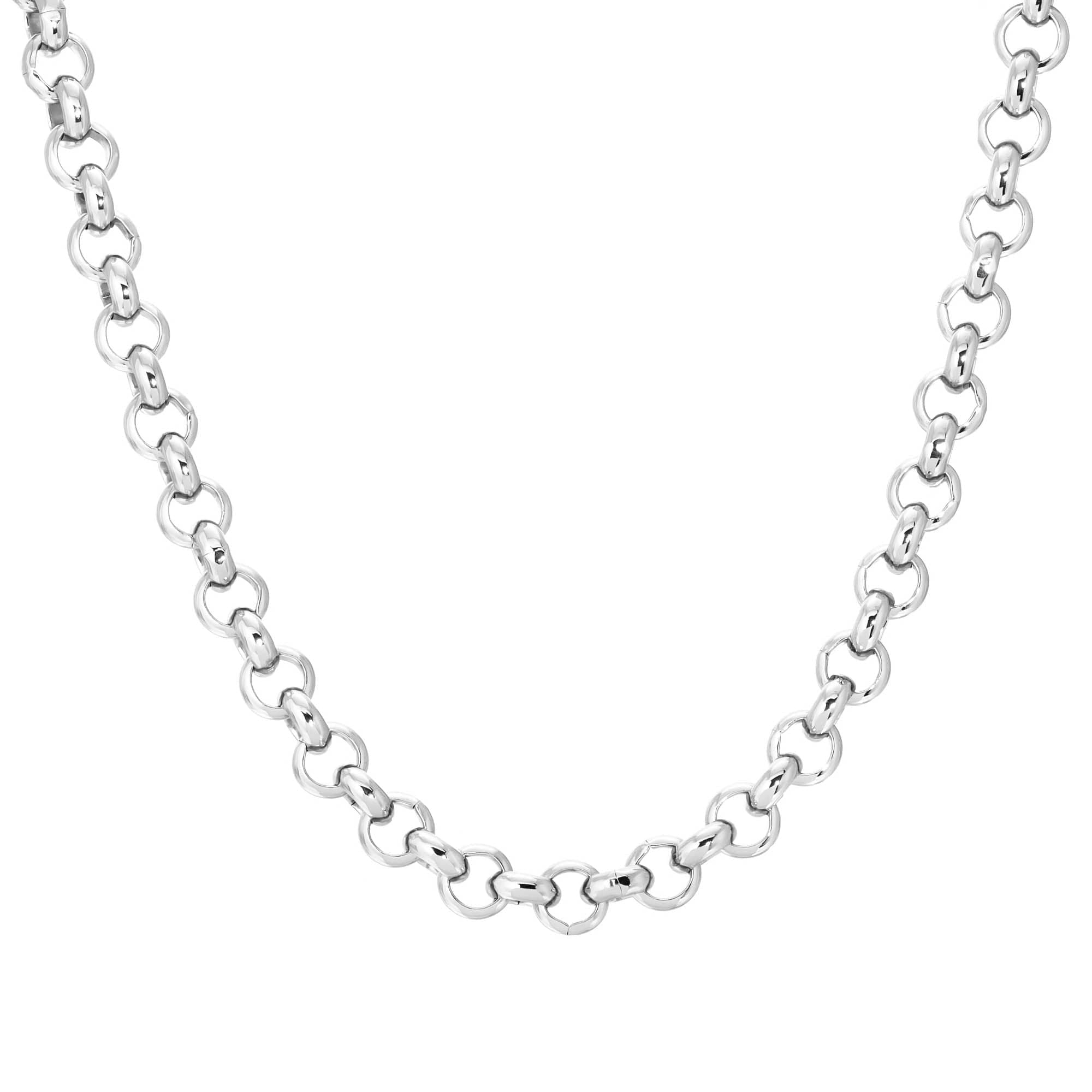 Silver chunky rolo chain necklace from Men’s Royal Necklace with 12mm diameter clasp