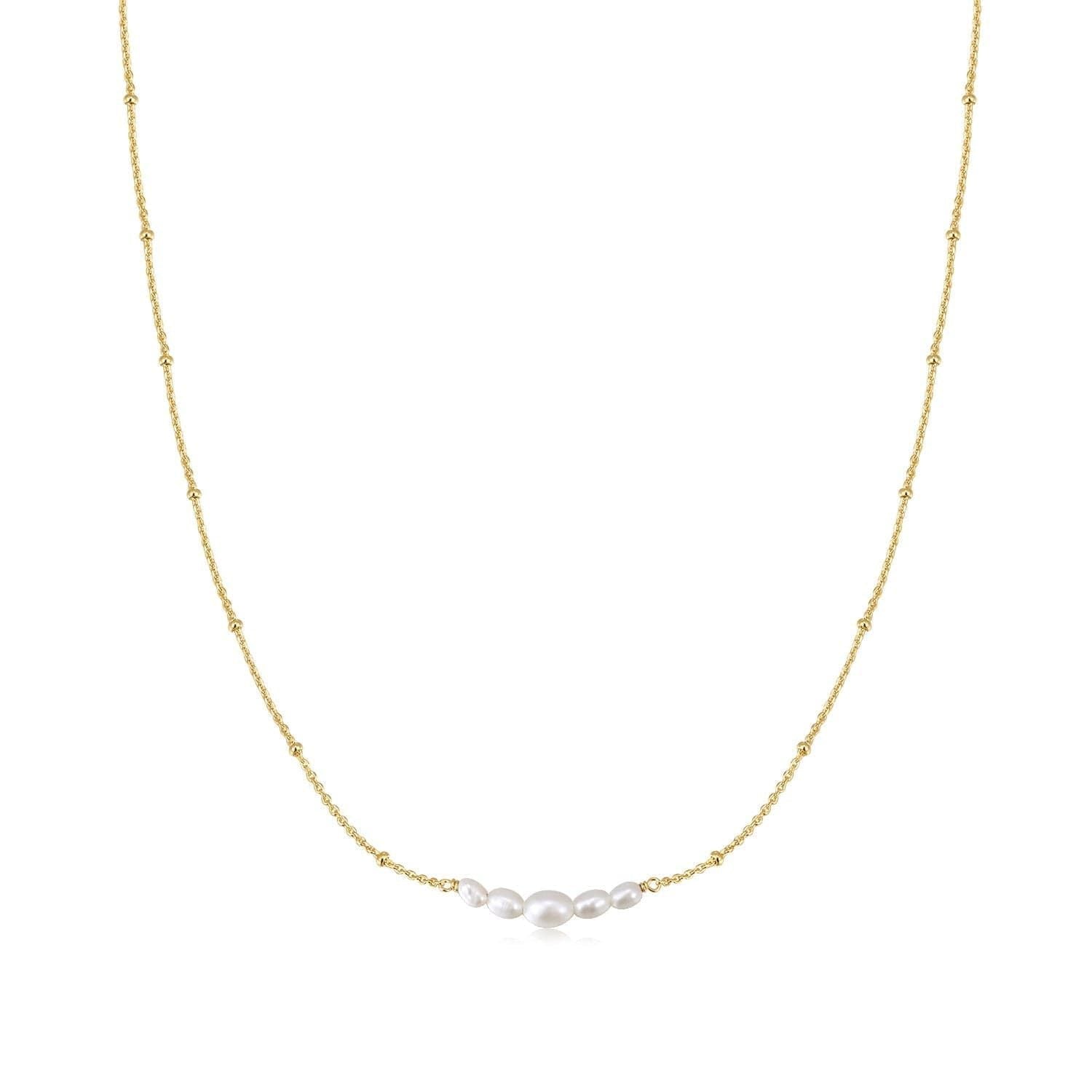 Micro Clustered Pearl & Bead Necklace in 14k Gold Vermeil with 14in+2in length