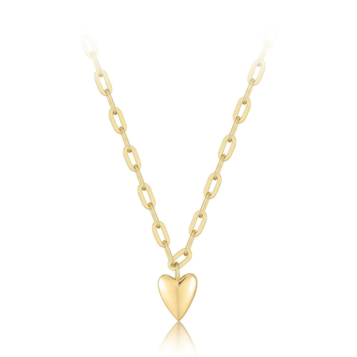 Gold chain necklace with puffed heart pendant from Micro Heart Charm Paperclip Necklace