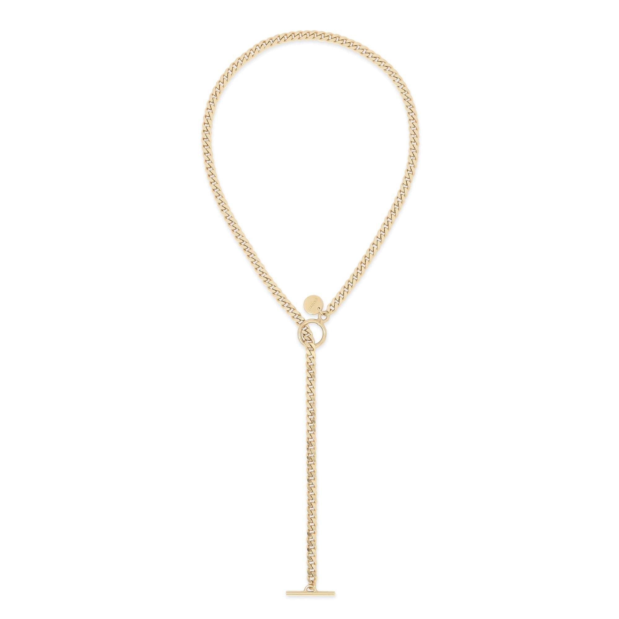 Gold-toned Micro Link Curb Chain Convertible Lariat Necklace with Rhodium Plating