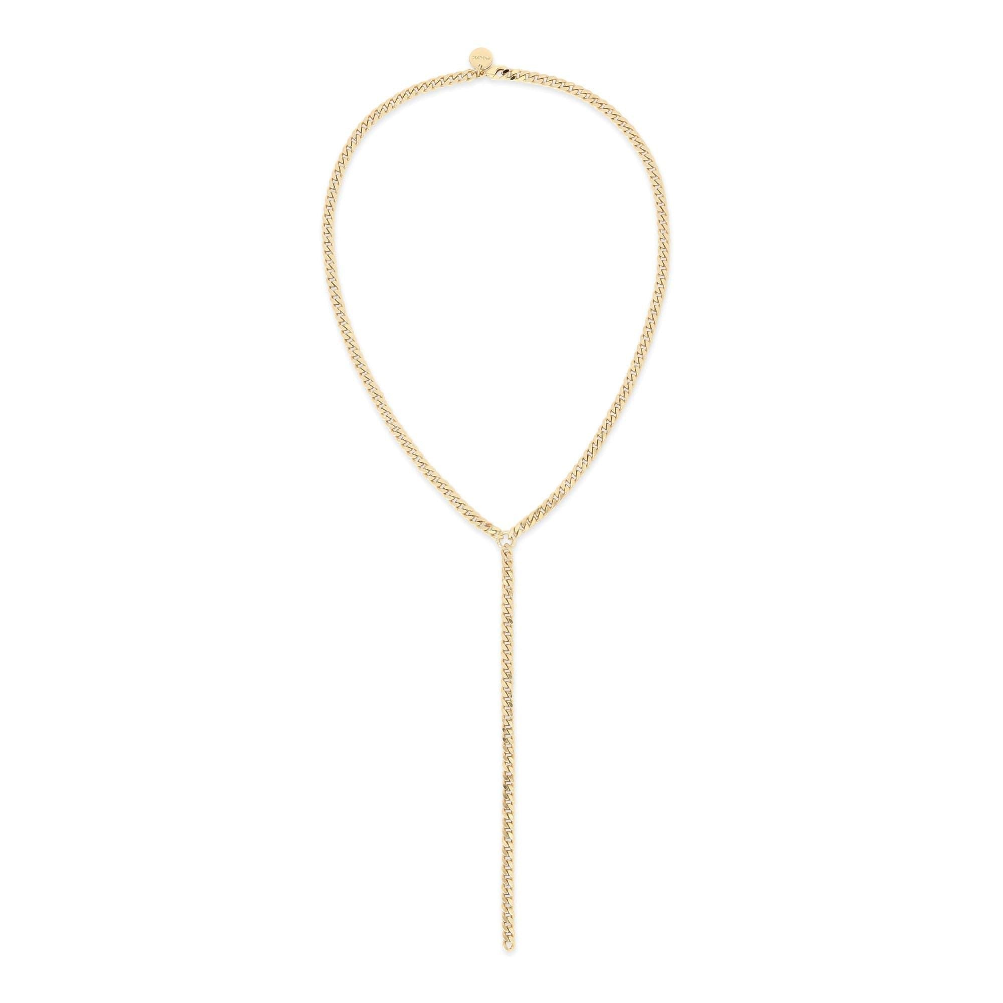 Gold-toned Y-shaped necklace from the Micro Link Curb Chain collection with ecoat micro curb finish