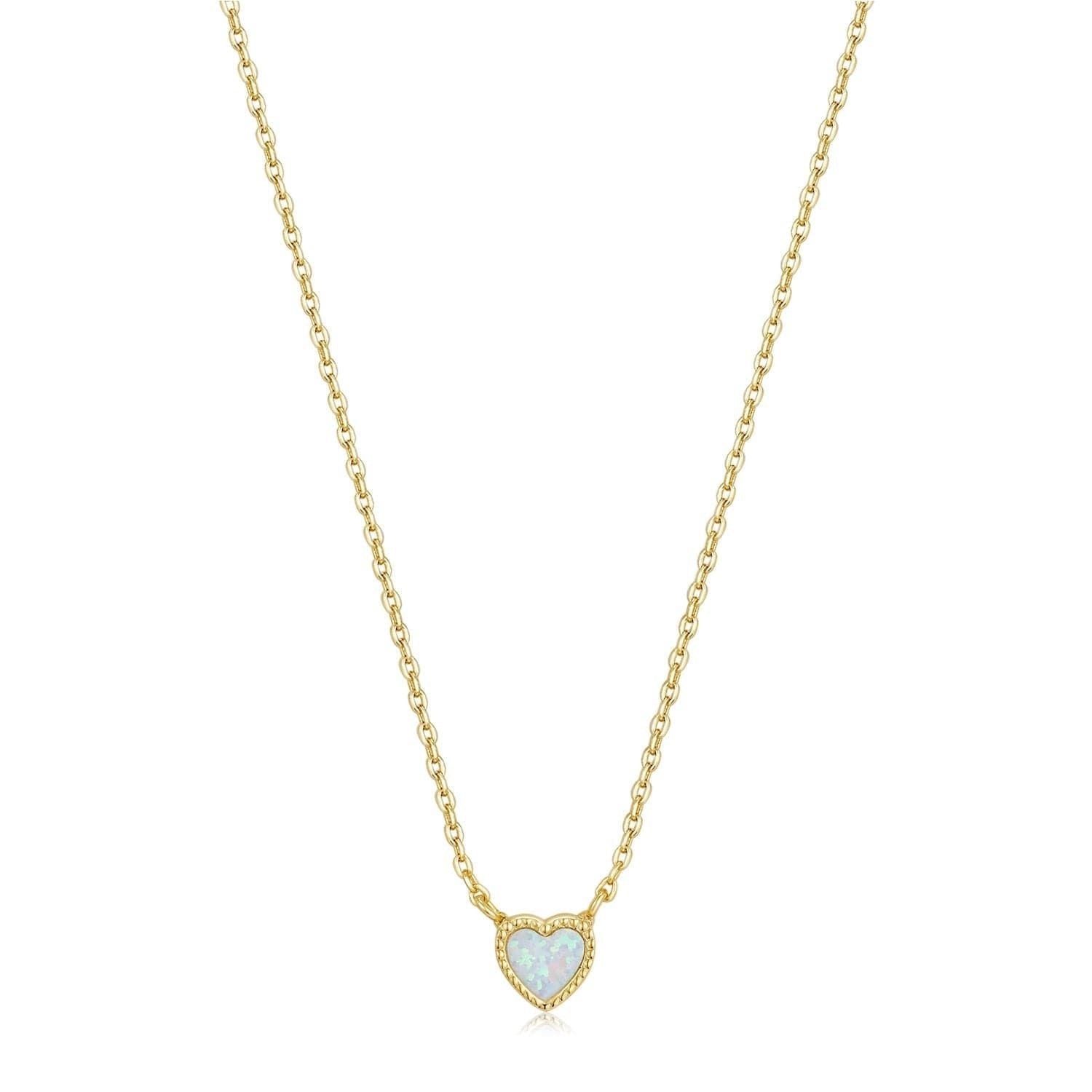 Gold Vermeil Heart Pendant Necklace with 14K Gold Vermeil Chain and Micro Opal Detail