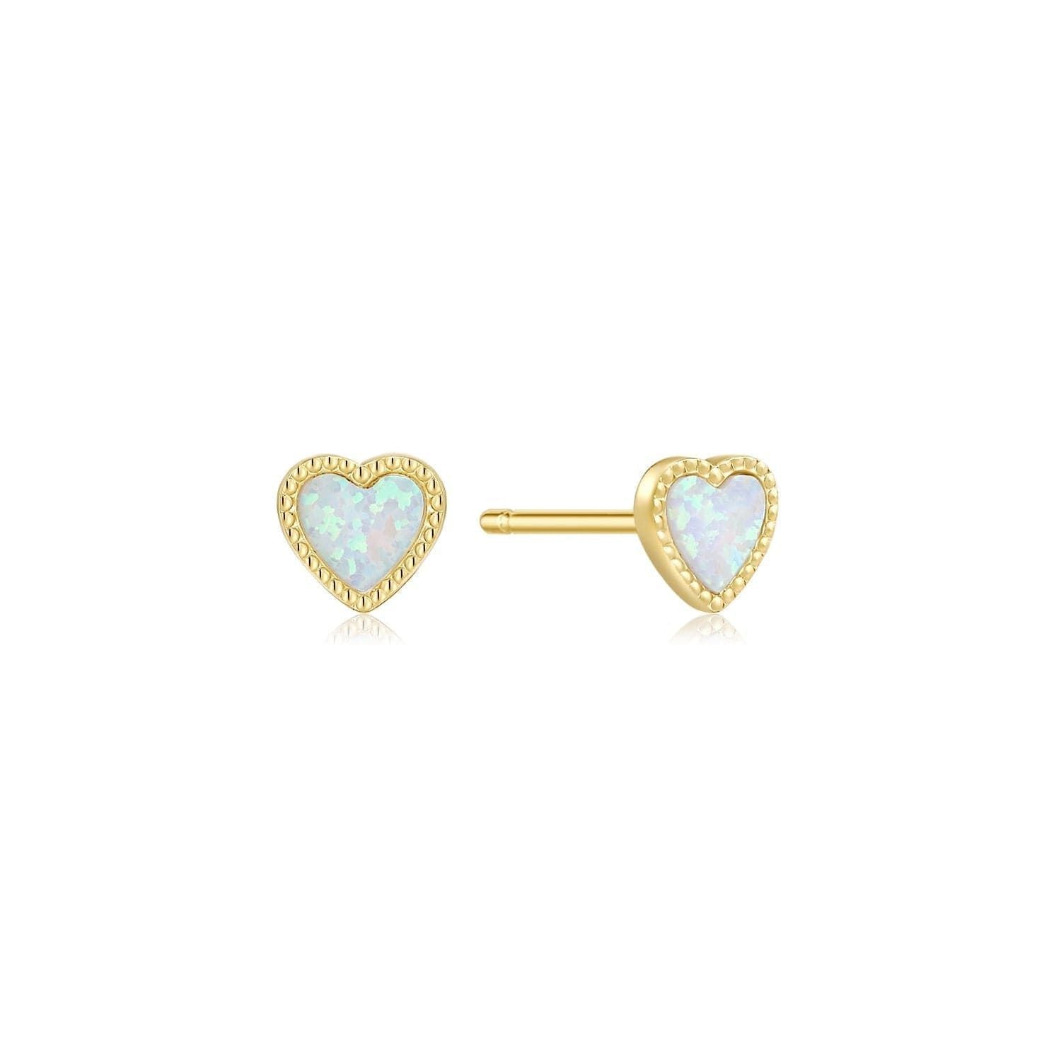 Gold heart-shaped opal earrings in 14k gold vermeil, featuring exquisite gemstone design