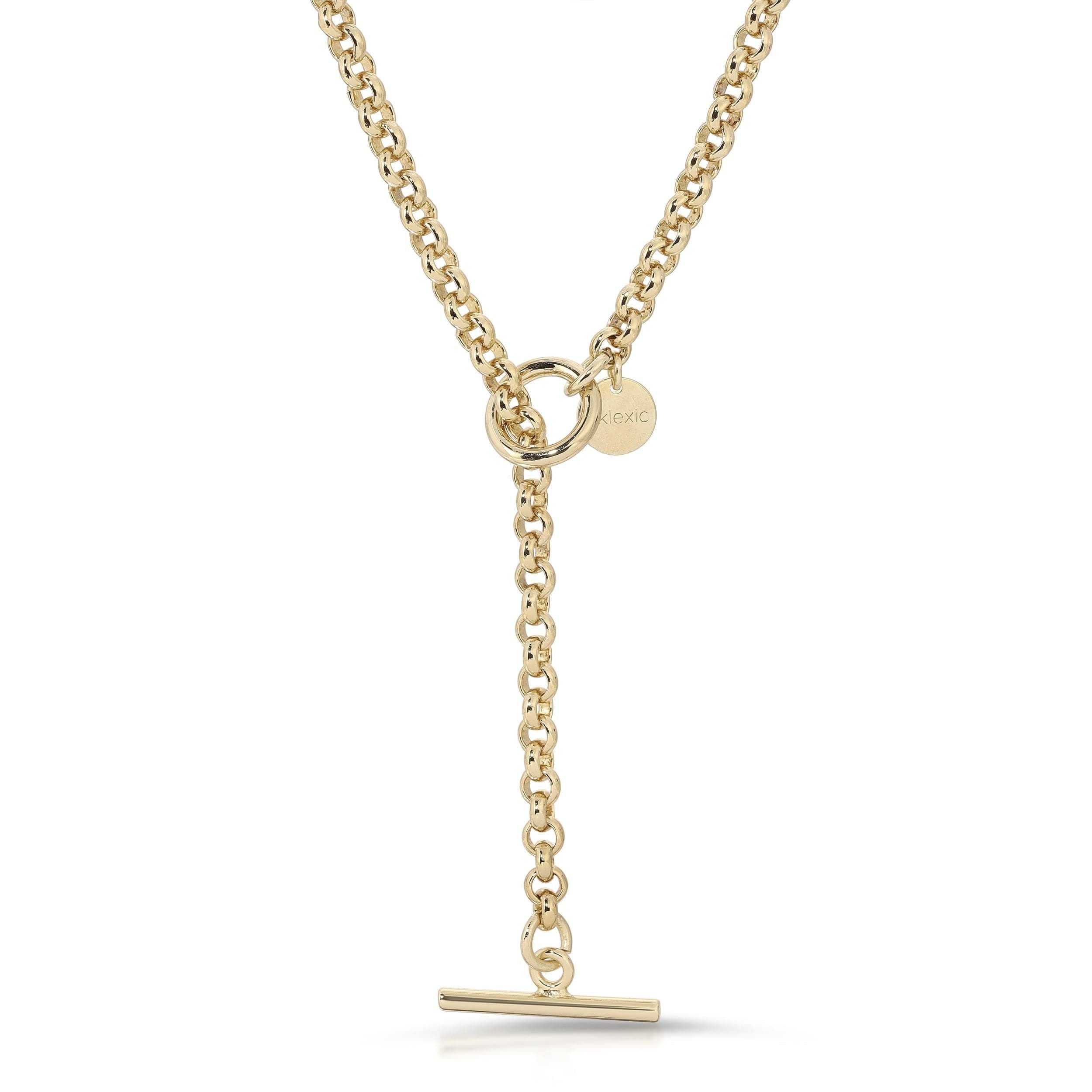 Gold-toned Micro Royal Rolo Chain Convertible Lariat with T-bar closure and ecoat finish