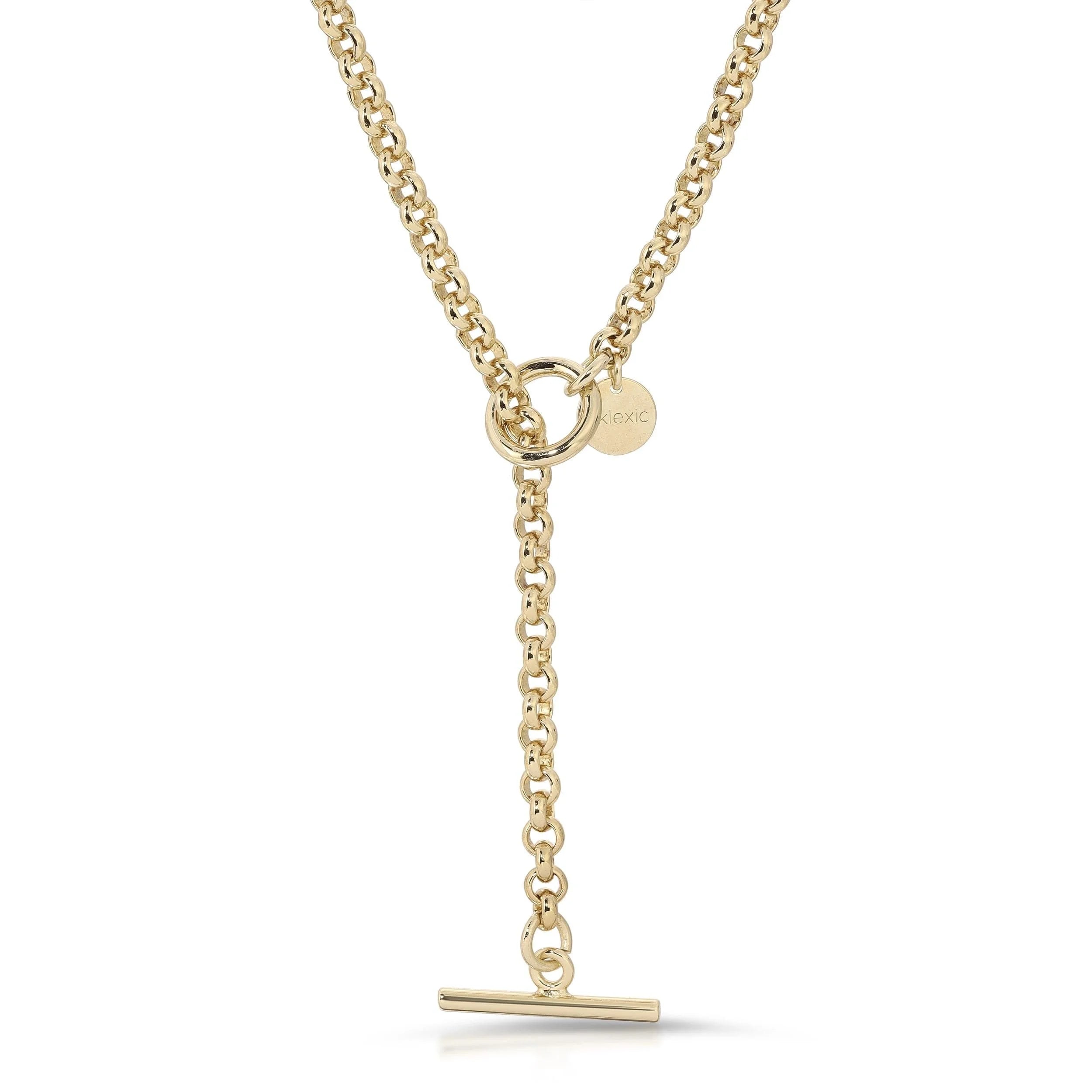 Gold-toned Micro Rolo Chain with T-Bar Closure, Ecoat Micro Rolo and Rhodium Plating