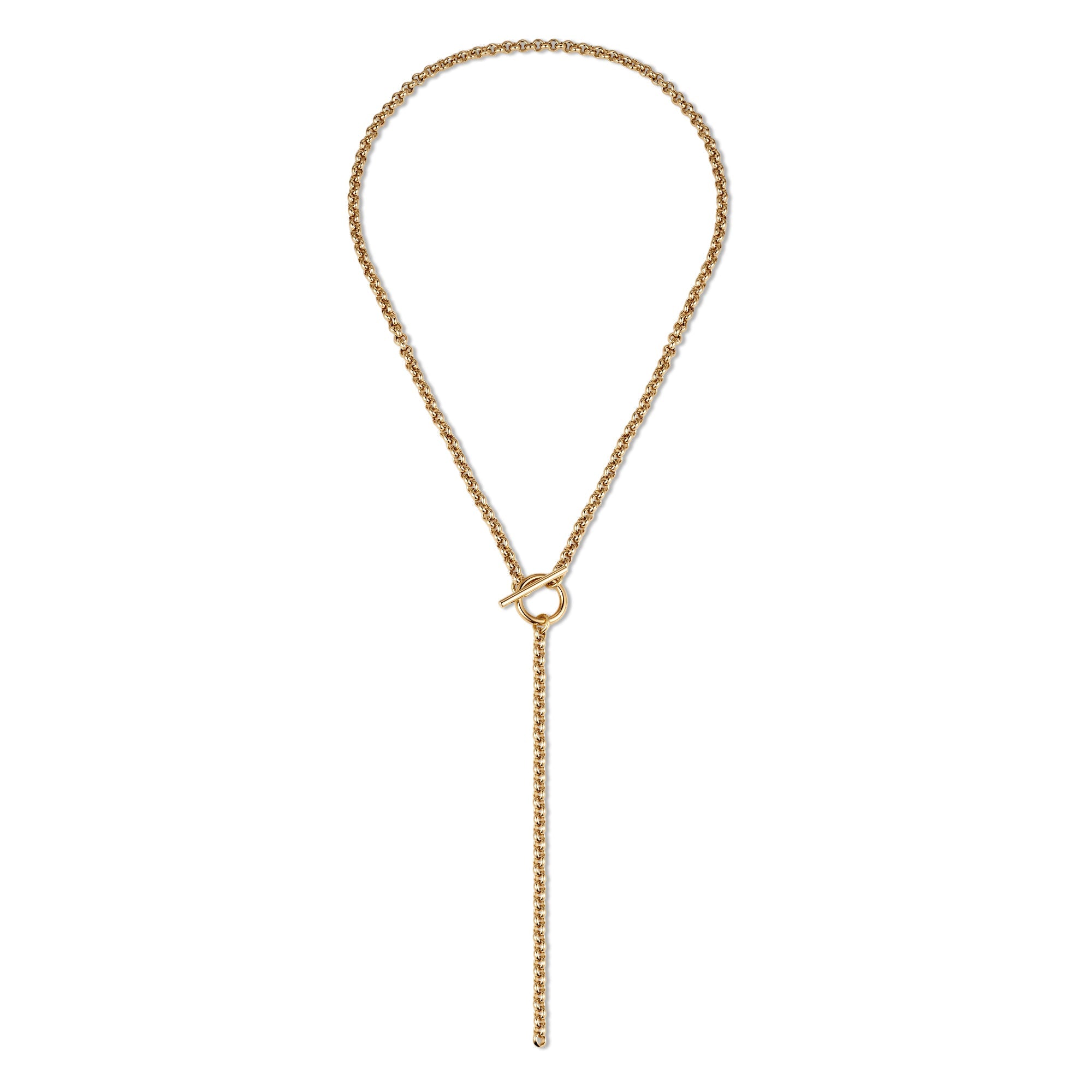 Gold-toned Micro Royal Rolo Toggle Lariat necklace with ecoat micro rolo chain detail