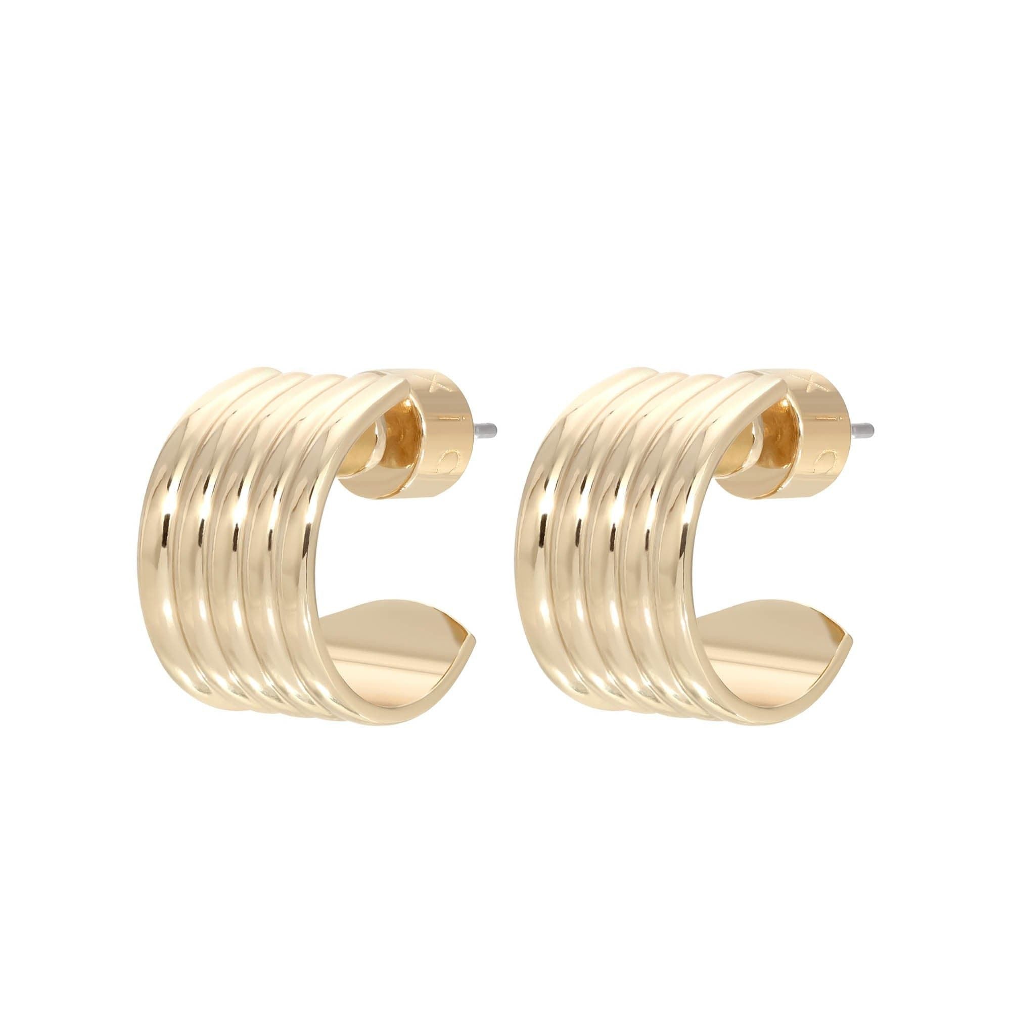 Pair of Mini Logan Hoops, elegant gold wide flat hoop earrings perfect for any occasion