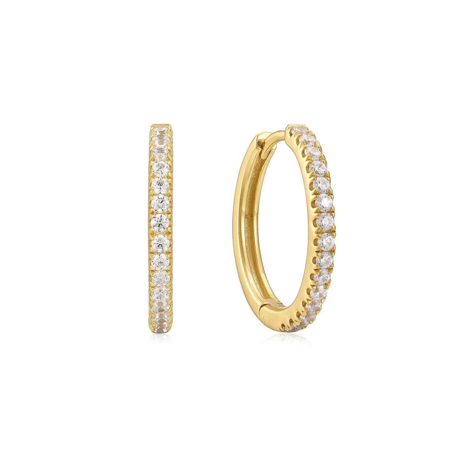 Gold hoop earrings with crystals in 14k gold vermeil, perfect for chic styling