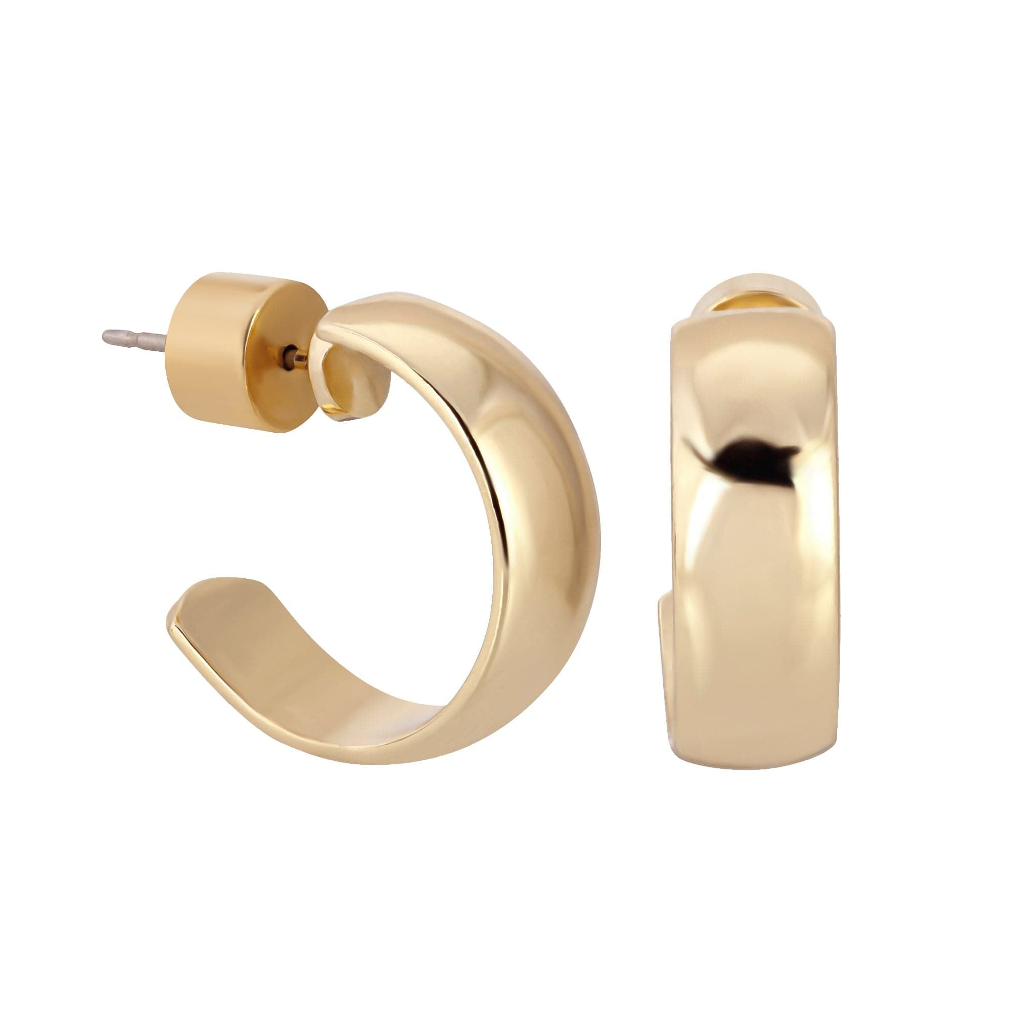 Pair of Mini Domed Hoops in recycled brass, featuring hypoallergenic surgical steel posts