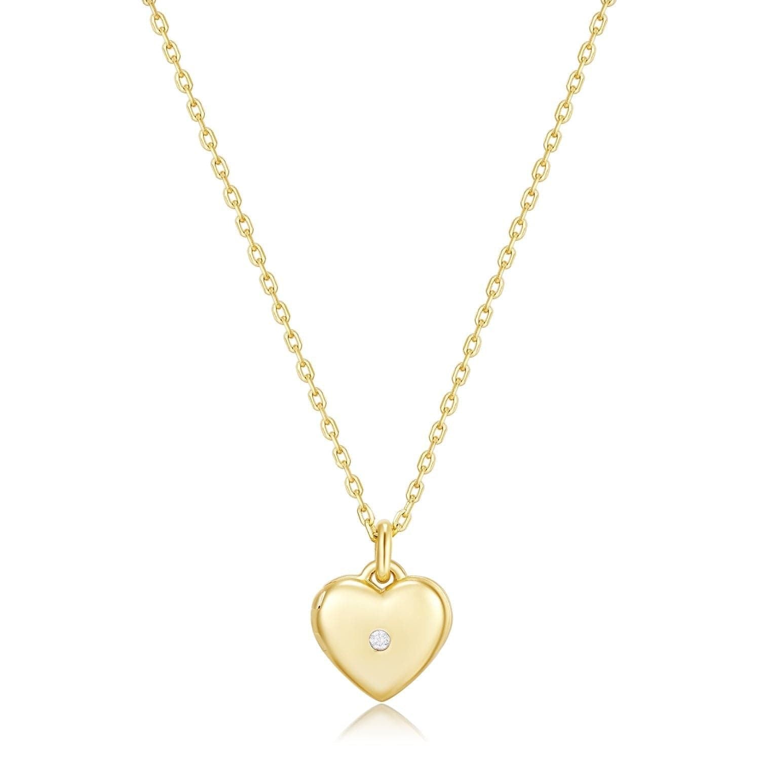 14k gold vermeil necklace featuring a mini heart locket pendant with CZ accents