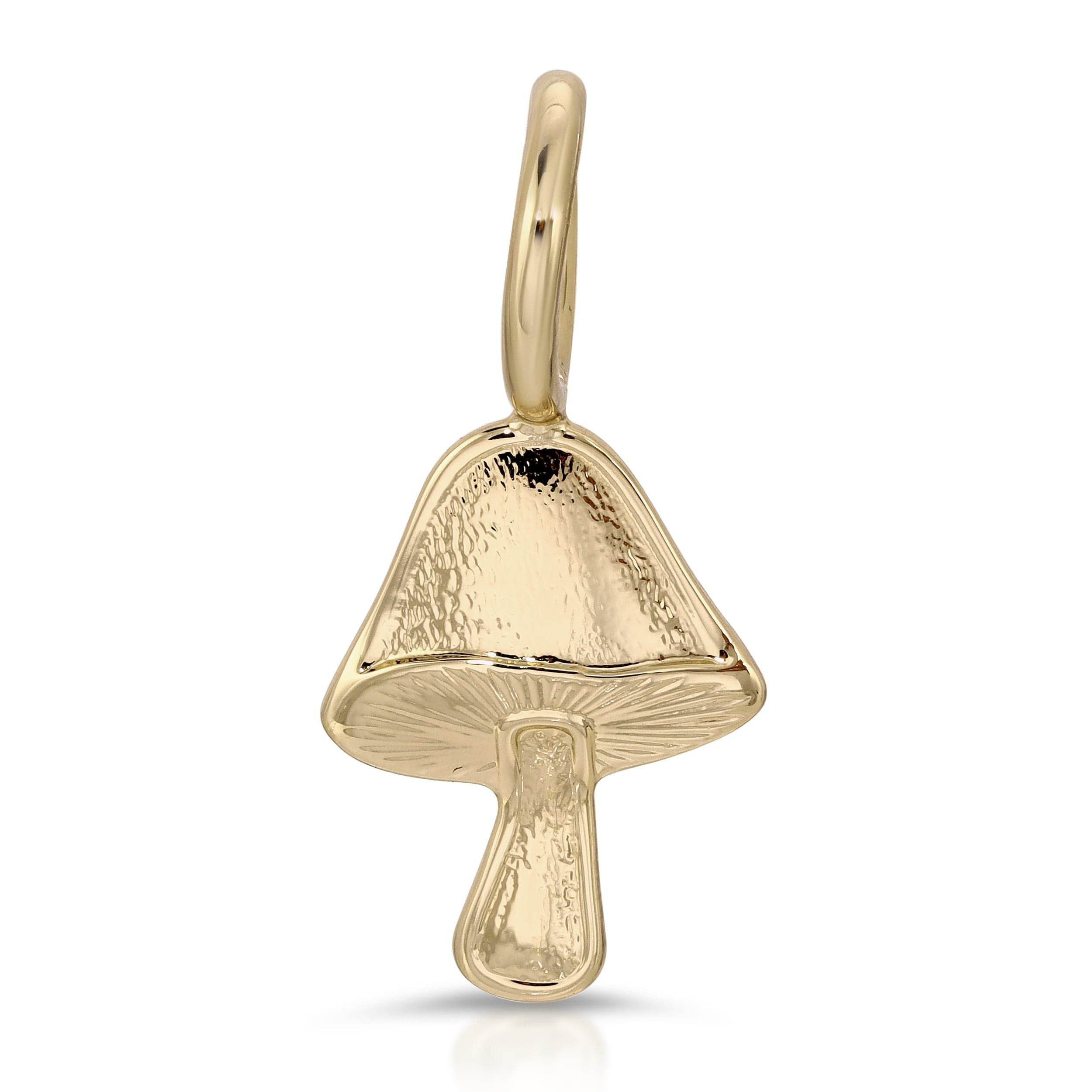 Mini Mushroom Charm featuring a 14k Gold pendant with shiny rhodium plating