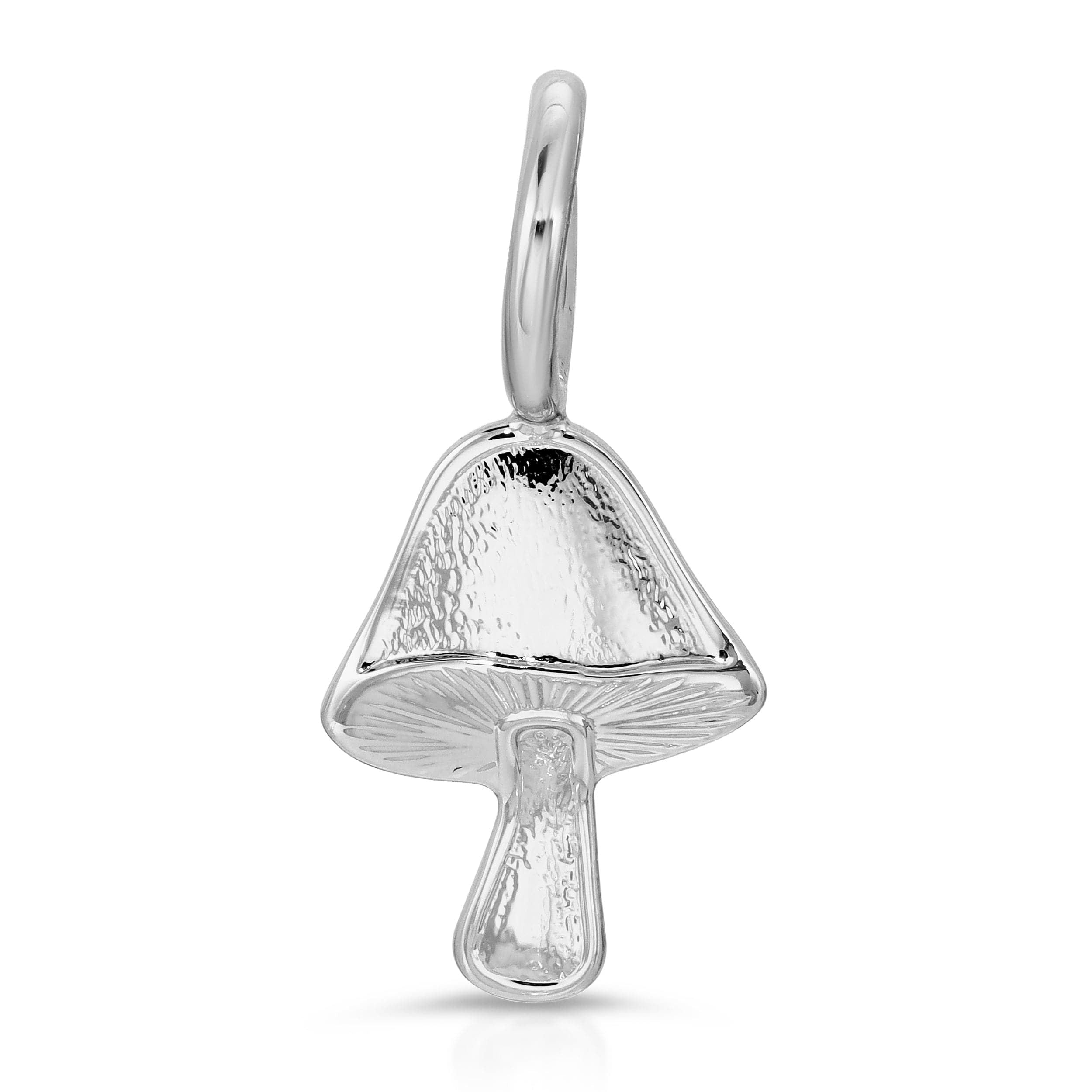 Silver mini mushroom charm pendant with 14k gold detail and rhodium plating finish