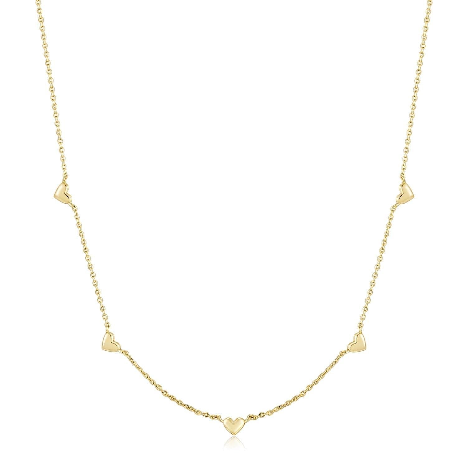 14k Gold Plated Multi Micro Heart Necklace with extender hearts measure in Sterling Silver