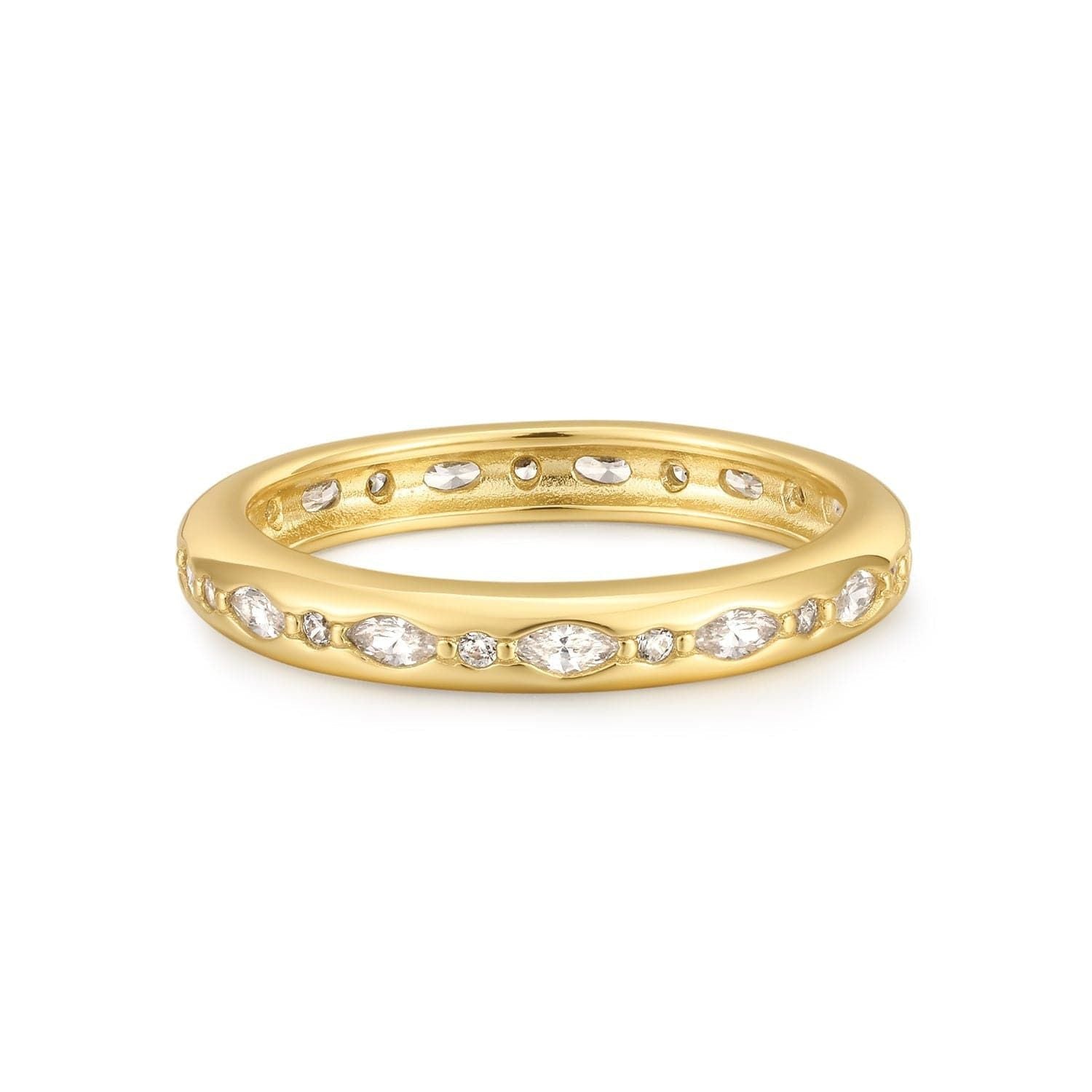 14k Gold Vermeil Multi Shaped Cz Channel Ring with Embedded Diamonds by Eklexic