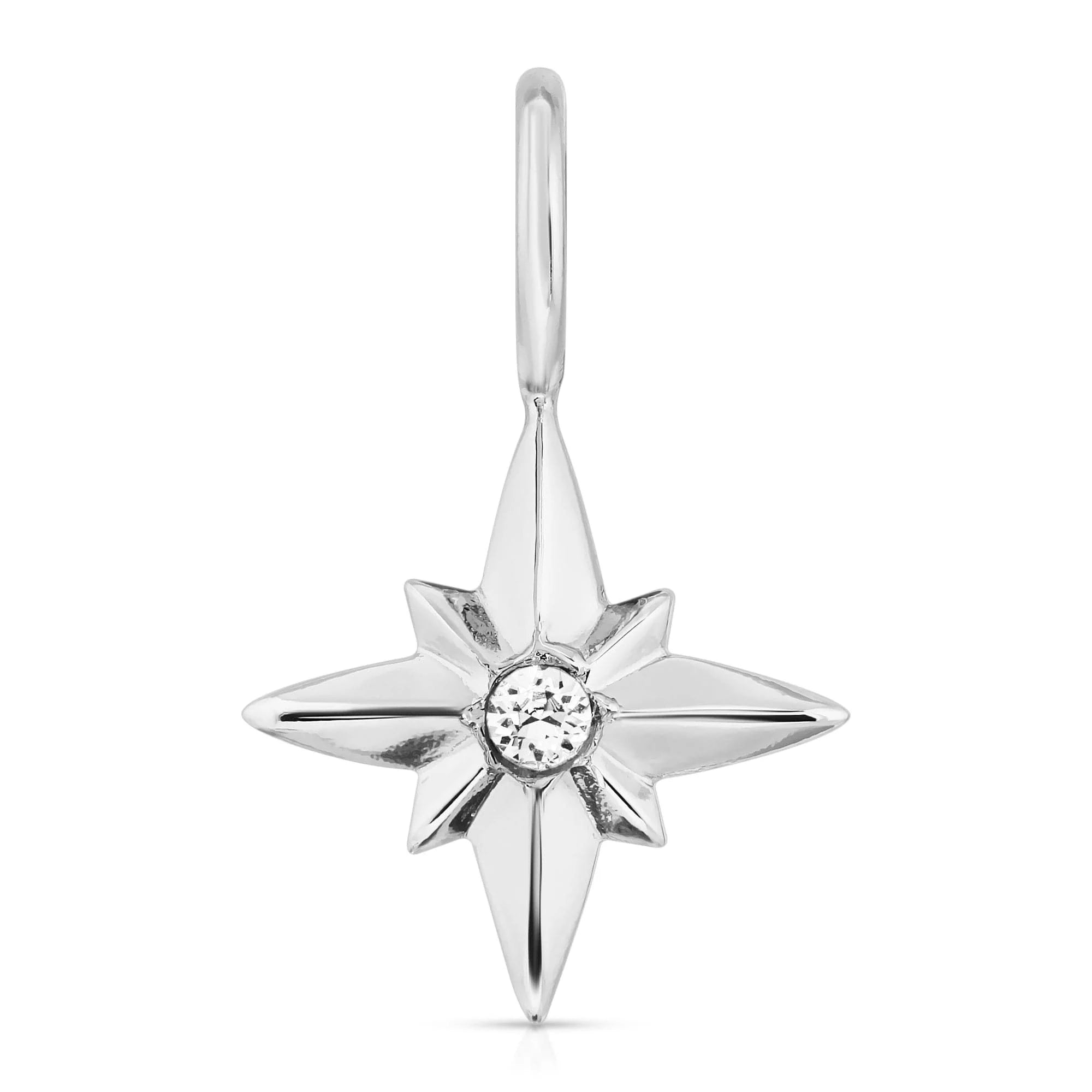 Silver starburst pendant with Swarovski crystal EKlexic in recycled brass plating North Charm
