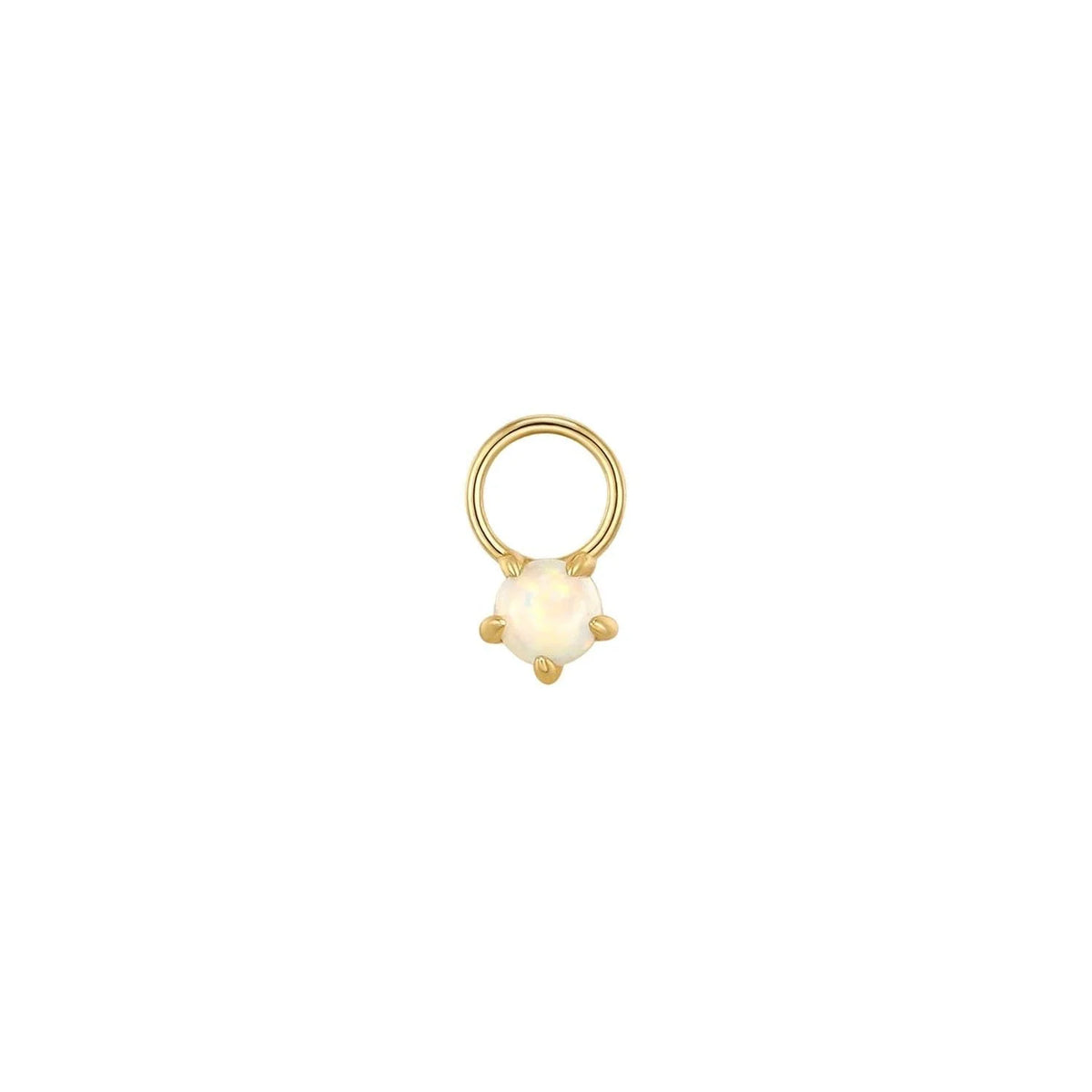 Gold pendant with a stunning opal in the Opal Solitaire Hoop Charm jewelry piece