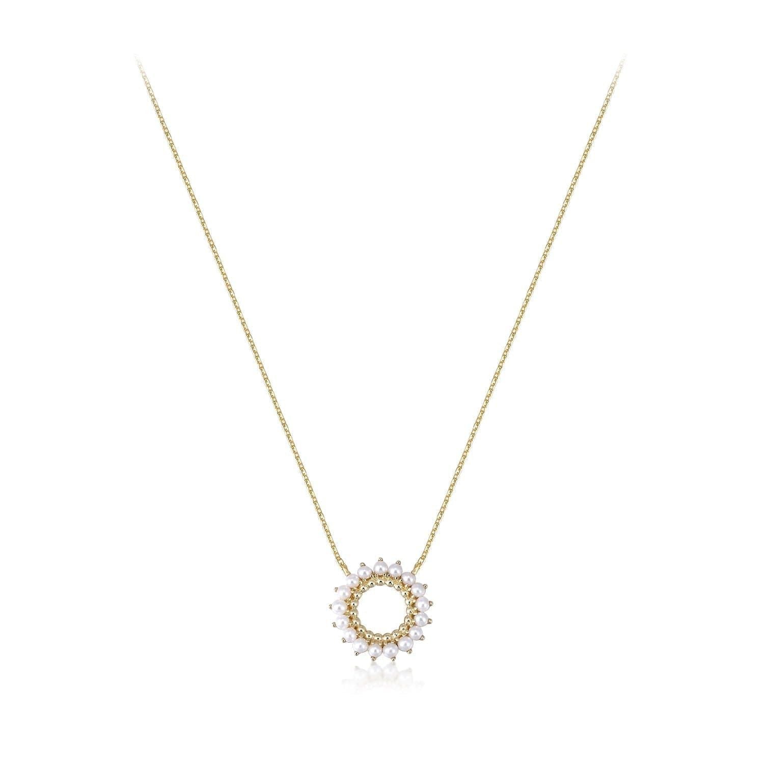 14k gold vermeil necklace with open center multi pearl pendant and circular charm