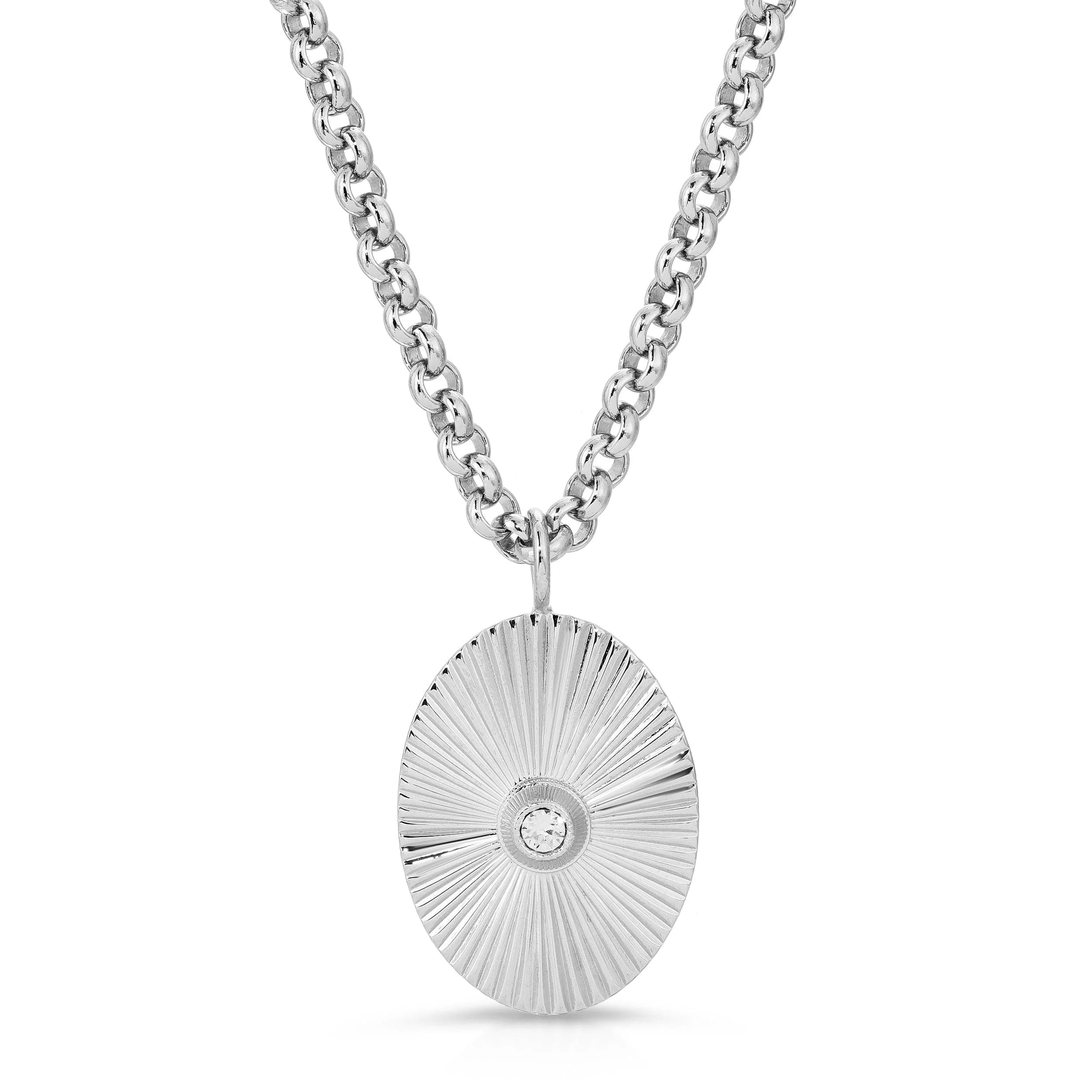 Ozzy Pendant Necklace with silver chain and oval pendant for stylish look
