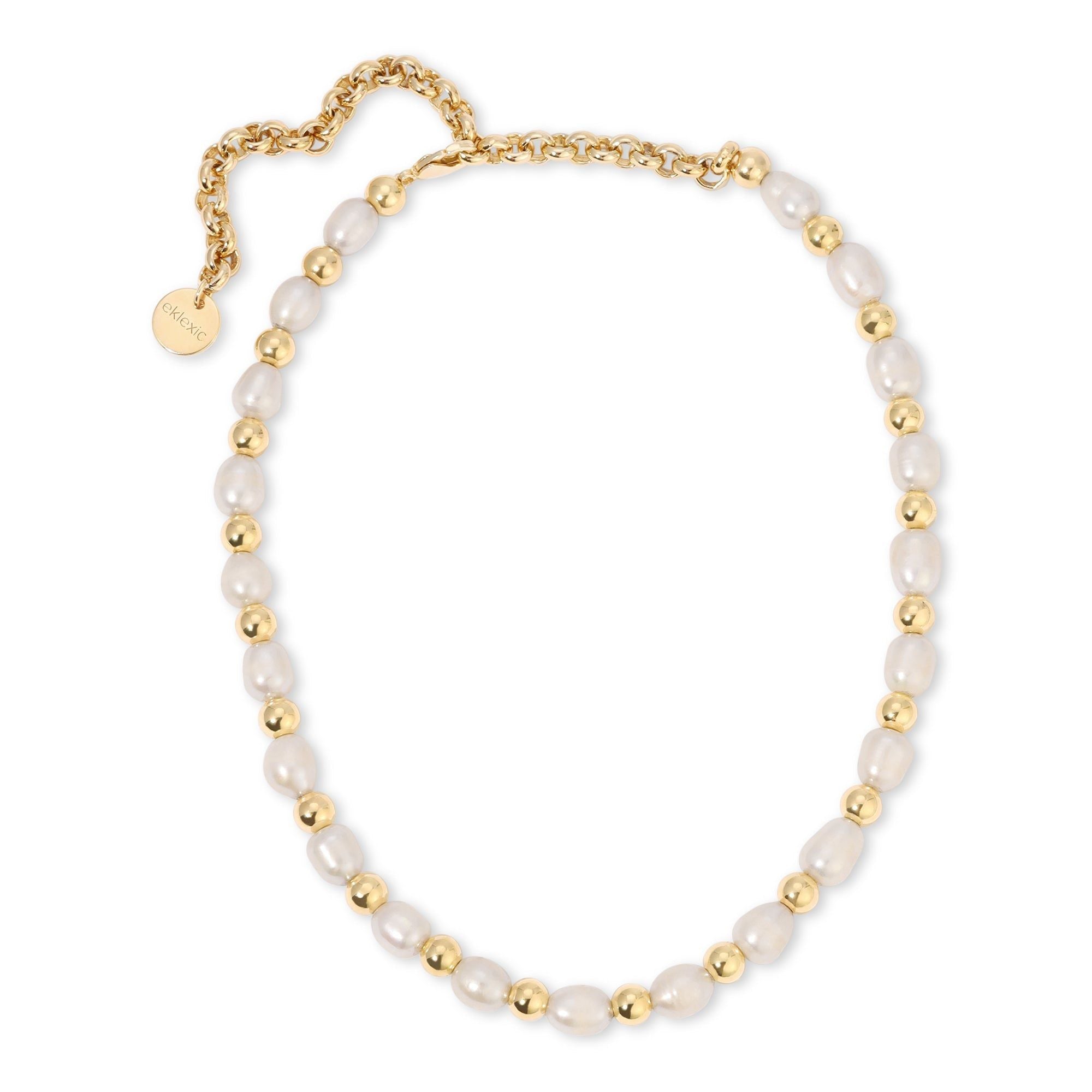 Palmer Pearl Choker featuring genuine rice pearls and 14k gold plating necklace