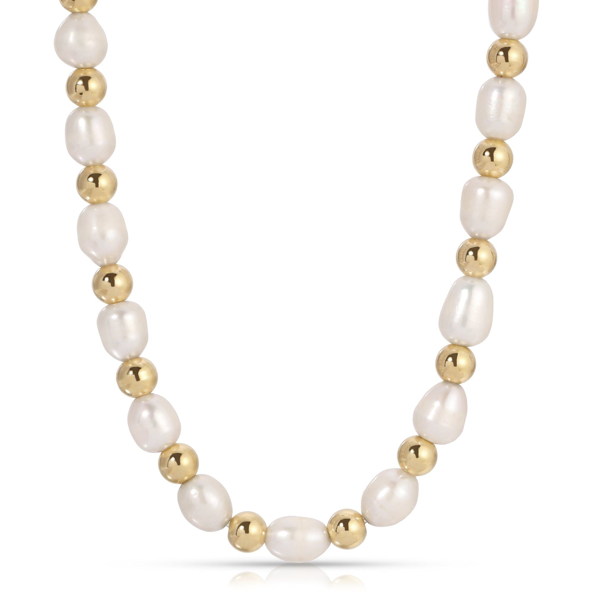 Palmer Pearl Choker Necklace featuring genuine rice pearls and 14k gold plating