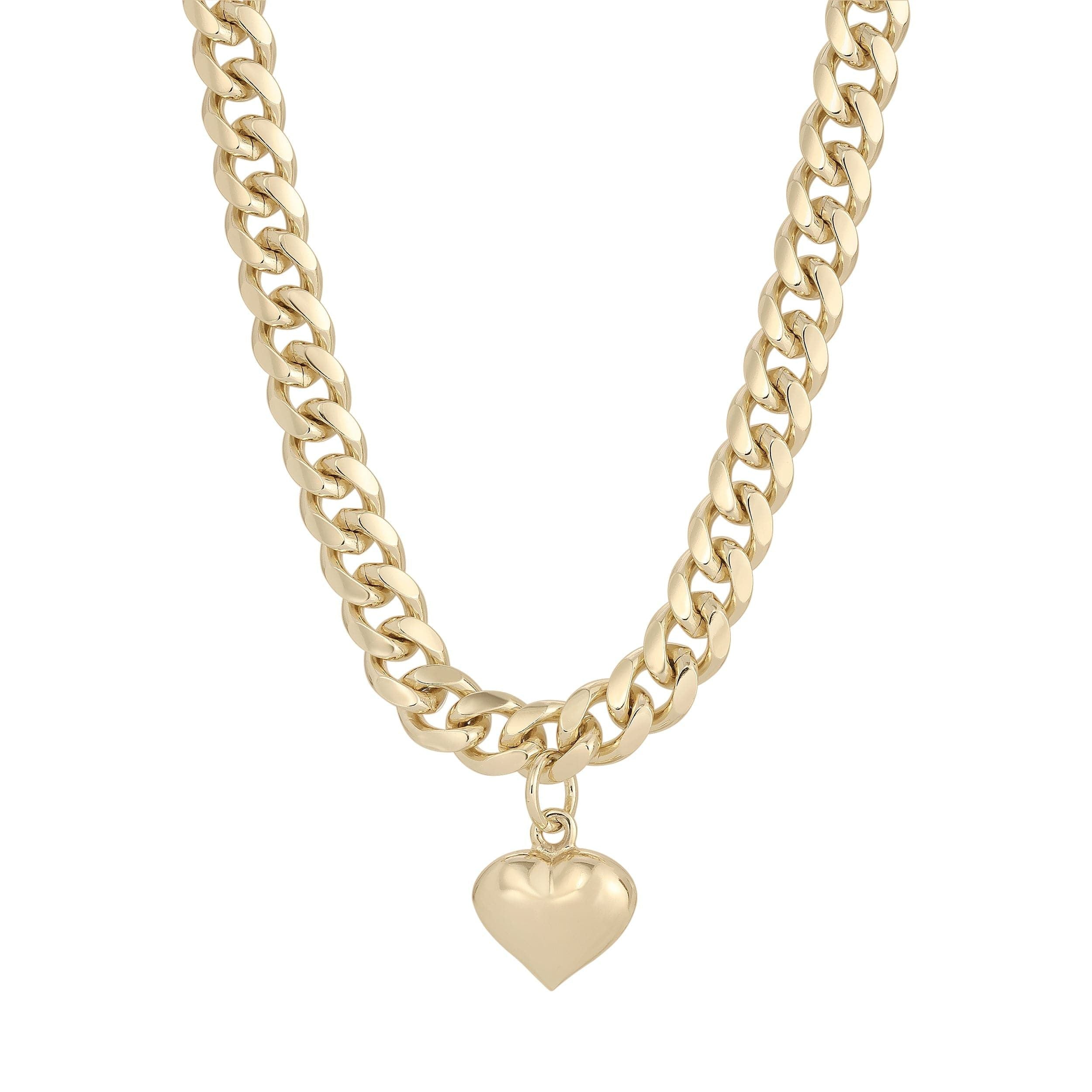 Gold chain Paola Choker Necklace with heart pendant and rounded Cuban link design