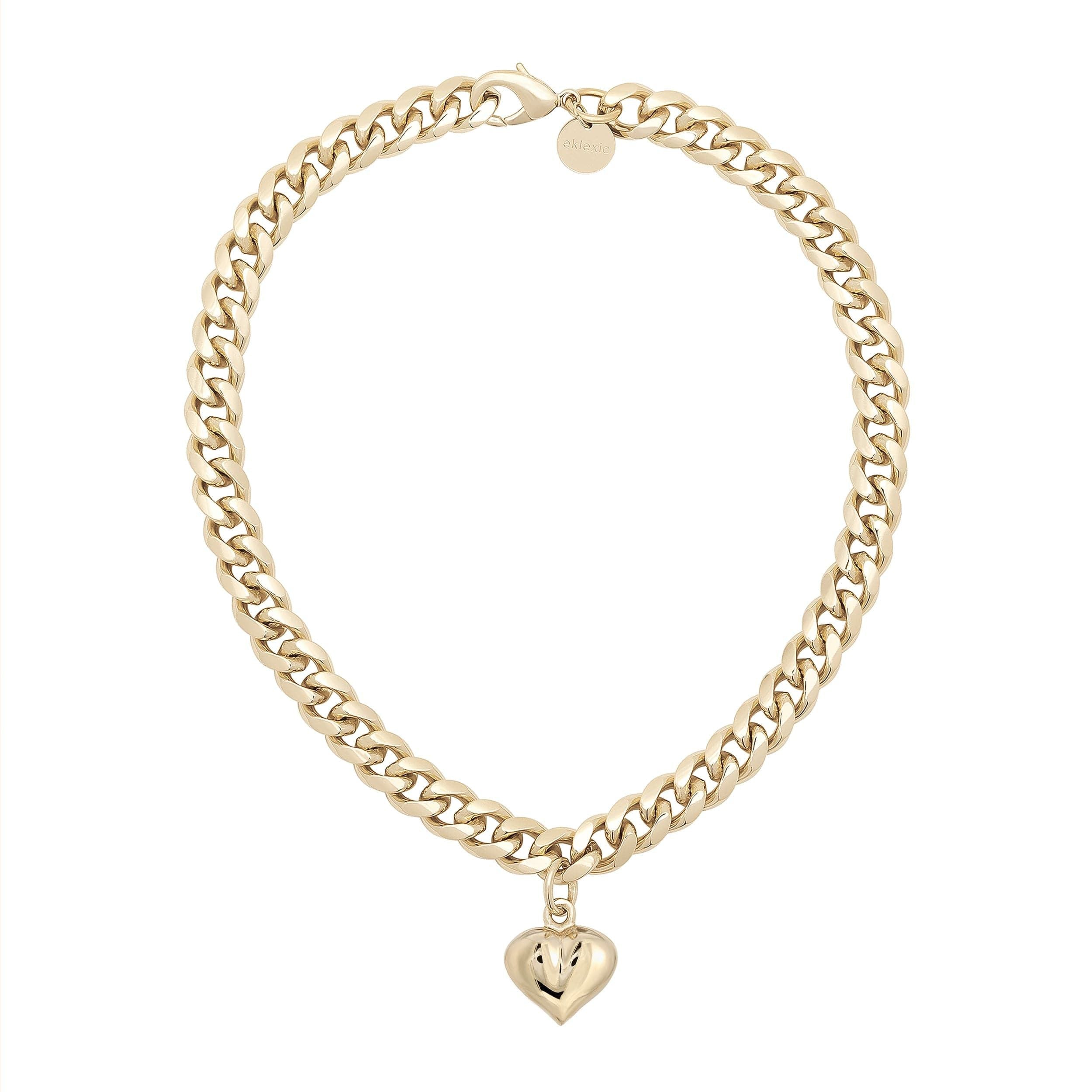 Gold Paola Choker Necklace with heart pendant and rounded Cuban link design